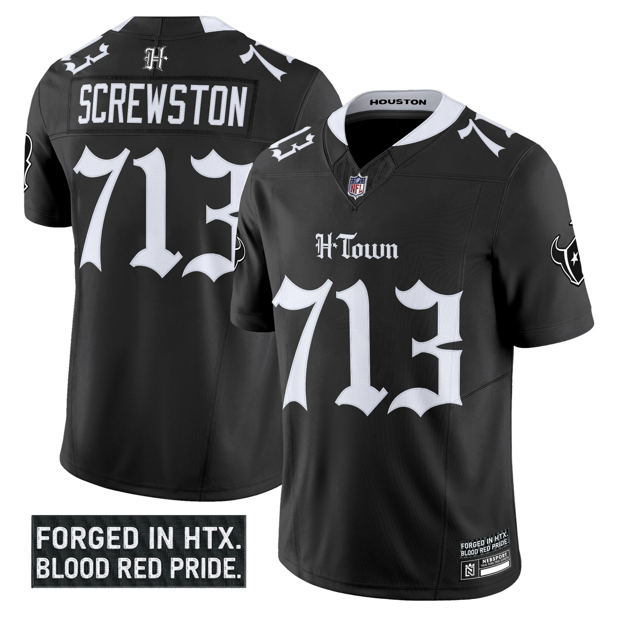 Screwston 713 Men's Houston Texans 'Gothic Lone Star Shadows Edition' Vapor Limited Black Jersey - All Stitched