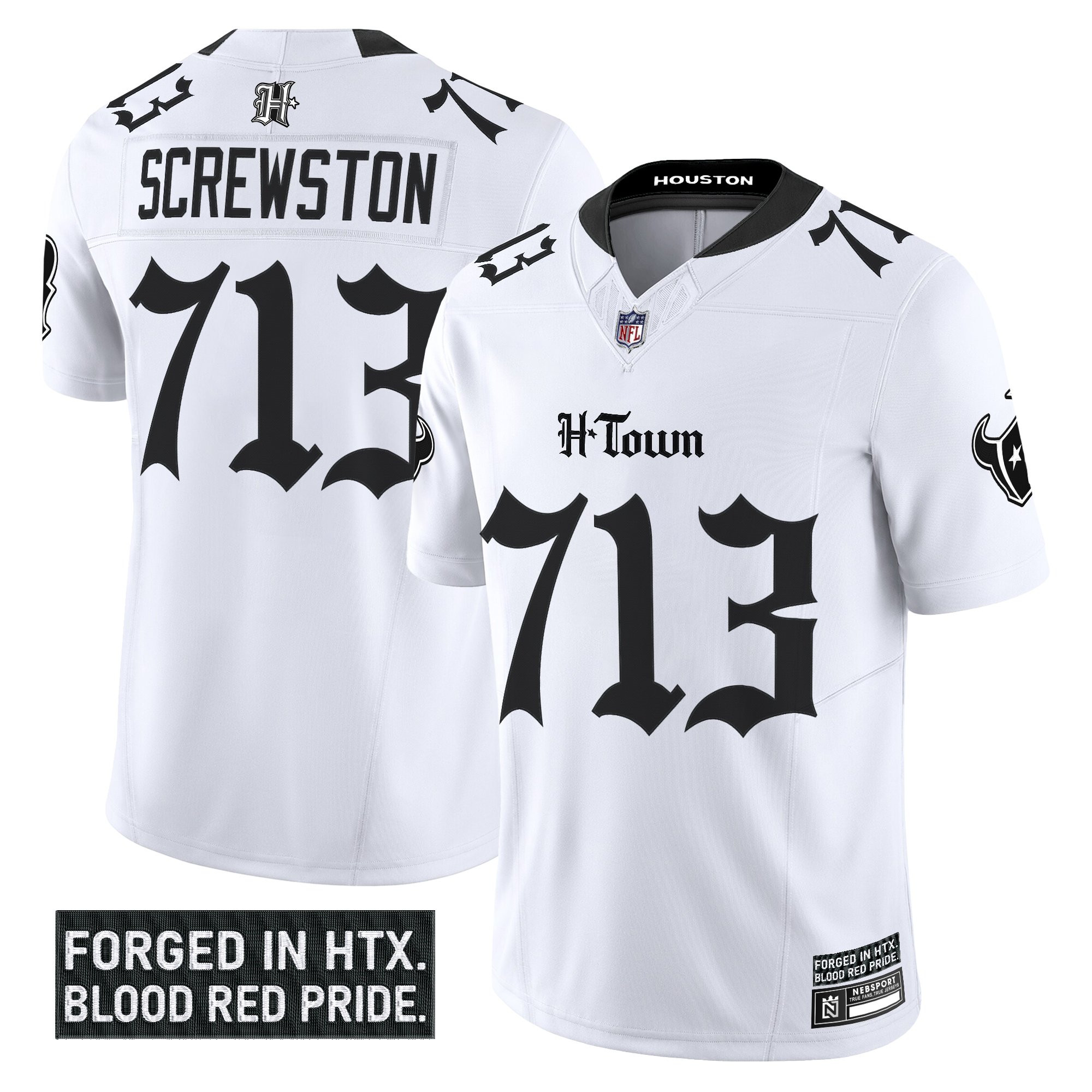 Screwston 713 Men's Houston Texans 'Gothic Lone Star Shadows Edition' Vapor Limited White Jersey - All Stitched