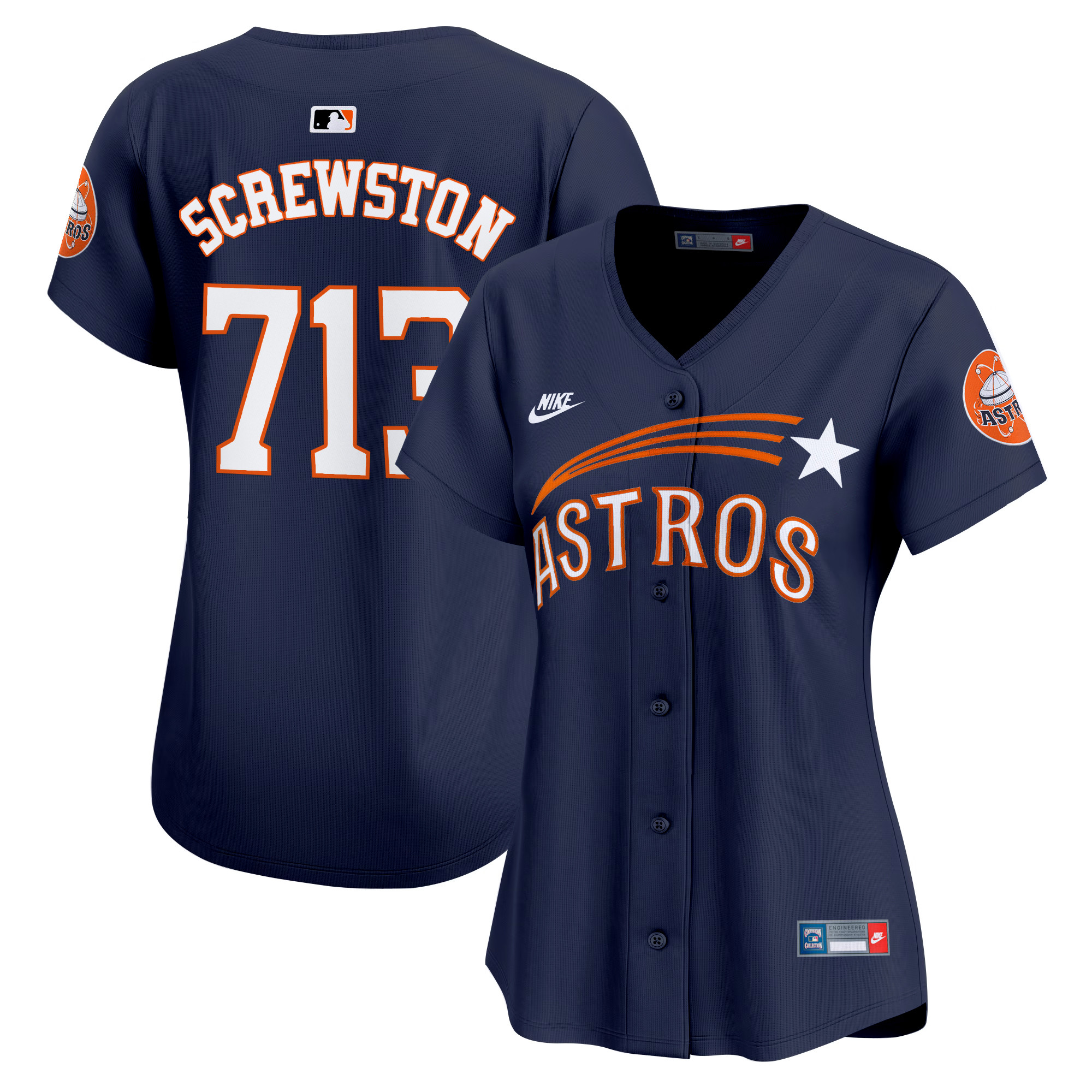 Screwston 713 Women's Houston Astros Throwback Cooperstown Vapor Premier Limited Navy Jersey - All Stitched
