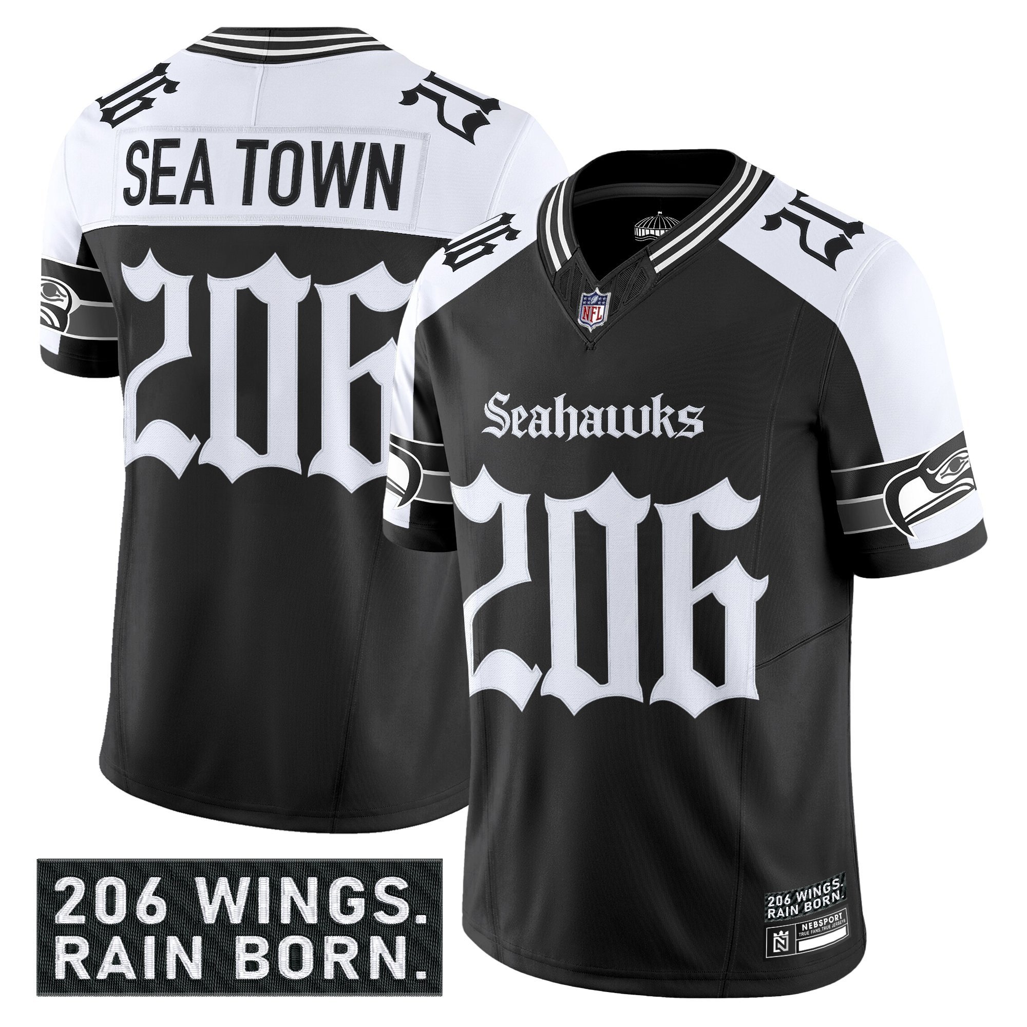 Sea Town 206 Men's Seattle Seahawks 'Gothic Rain City Shadows Edition' Vapor Limited Alternate Jersey - All Stitched