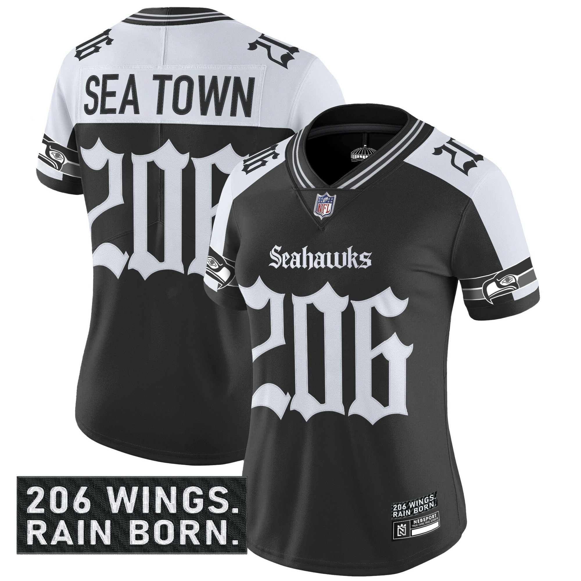 Sea Town 206 Women's Seattle Seahawks 'Gothic Rain City Shadows Edition' Vapor Limited Alternate Jersey - All Stitched