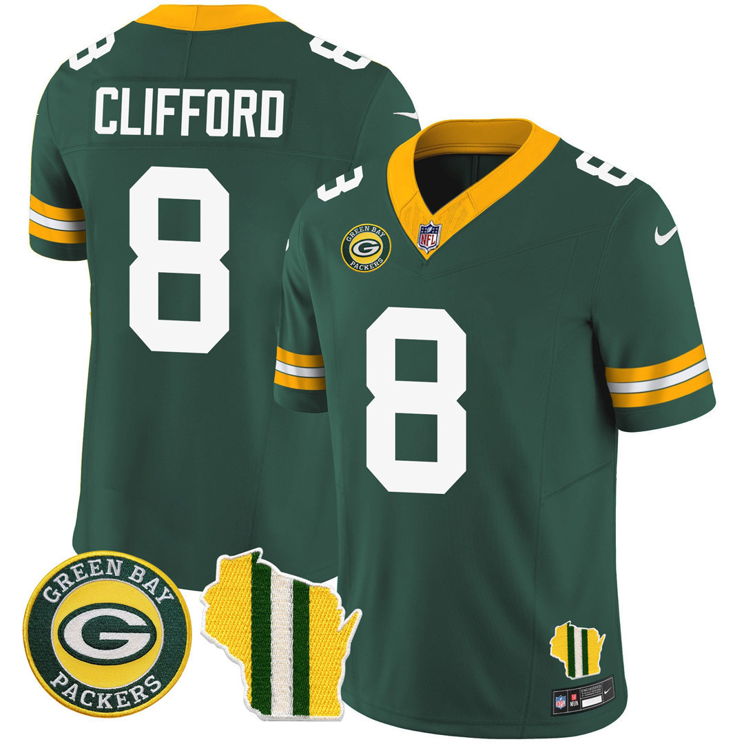 Sean Clifford Men's Green Bay Packers Wisconsin State Patch Vapor Limited Jersey - All Sttiched Green Jersey - All Stitched