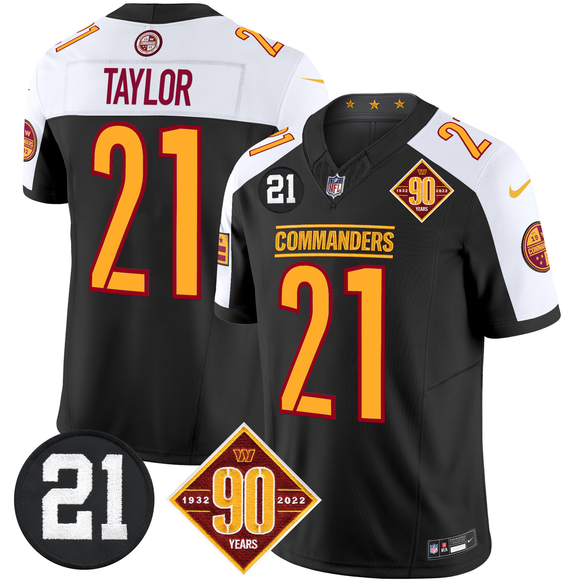 Sean Taylor Men's Washington Commanders 90th & Sean Taylor Patch Vapor Limited Black Alternate Jersey - All Stitched