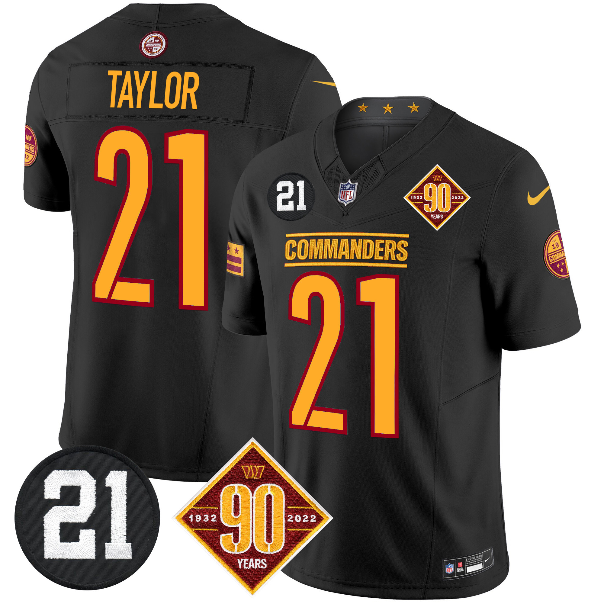 Sean Taylor Men's Washington Commanders 90th & Sean Taylor Patch Vapor Limited Black Jersey - All Stitched