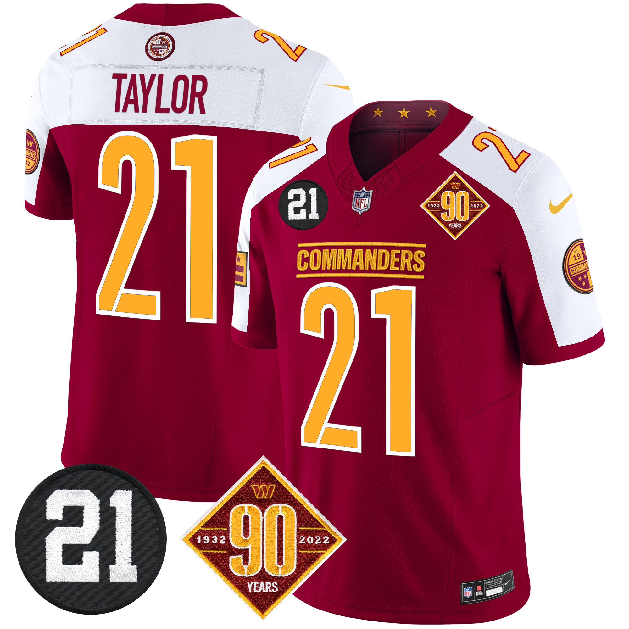Sean Taylor Men's Washington Commanders 90th & Sean Taylor Patch Vapor Limited Burgundy Alternate Jersey - All Stitched