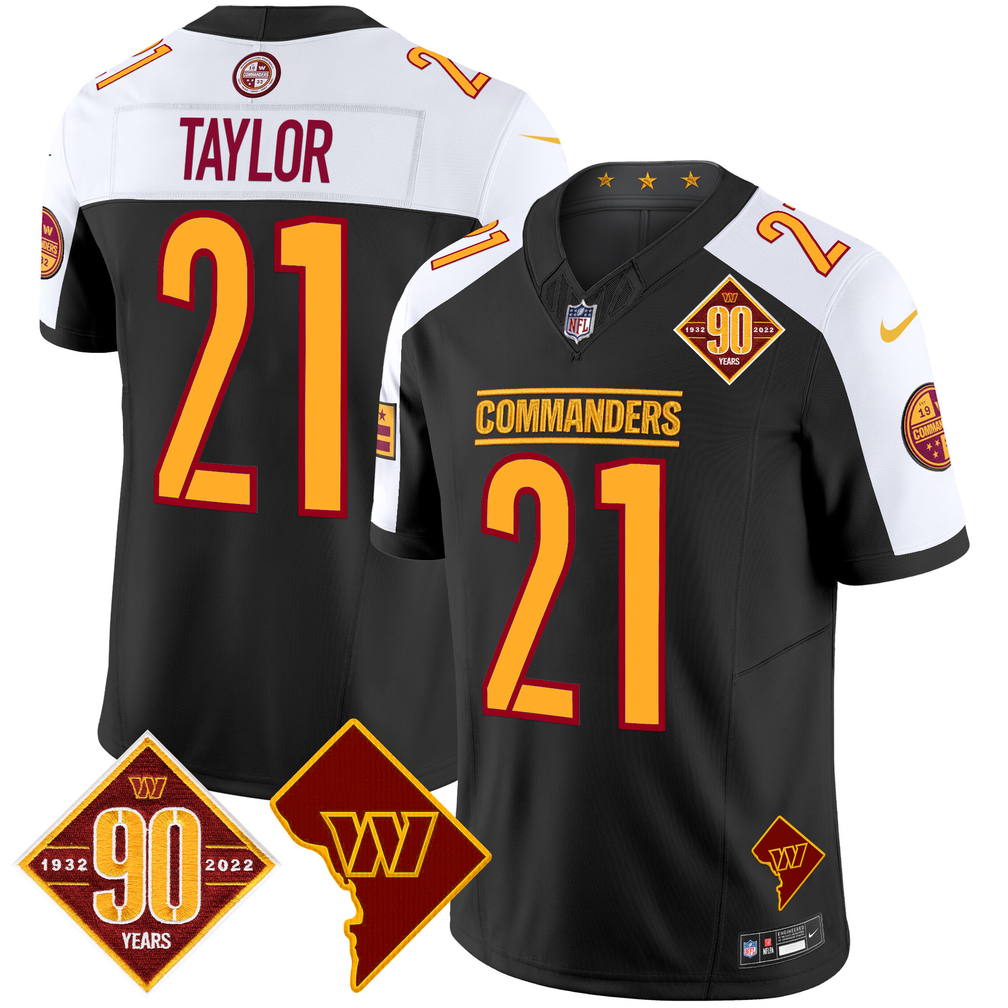 Sean Taylor Men's Washington Commanders 90th Anniversary & Home Patch Vapor Limited Black Alternate Jersey - All Stitched