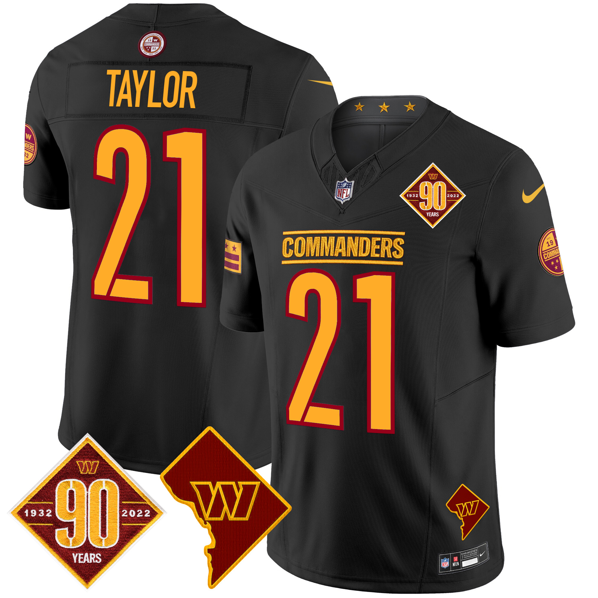 Sean Taylor Men's Washington Commanders 90th Anniversary & Home Patch Vapor Limited Black Jersey - All Stitched