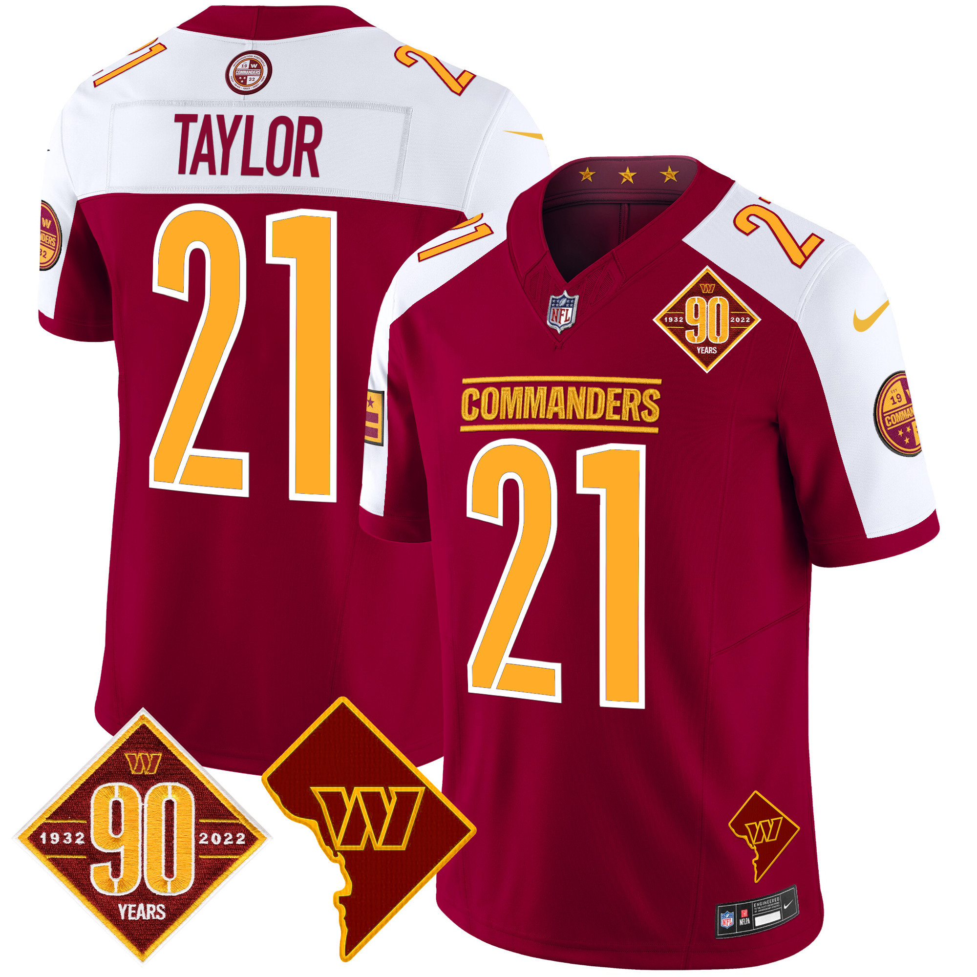 Sean Taylor Men's Washington Commanders 90th Anniversary & Home Patch Vapor Limited Burgundy Alternate Jersey - All Stitched