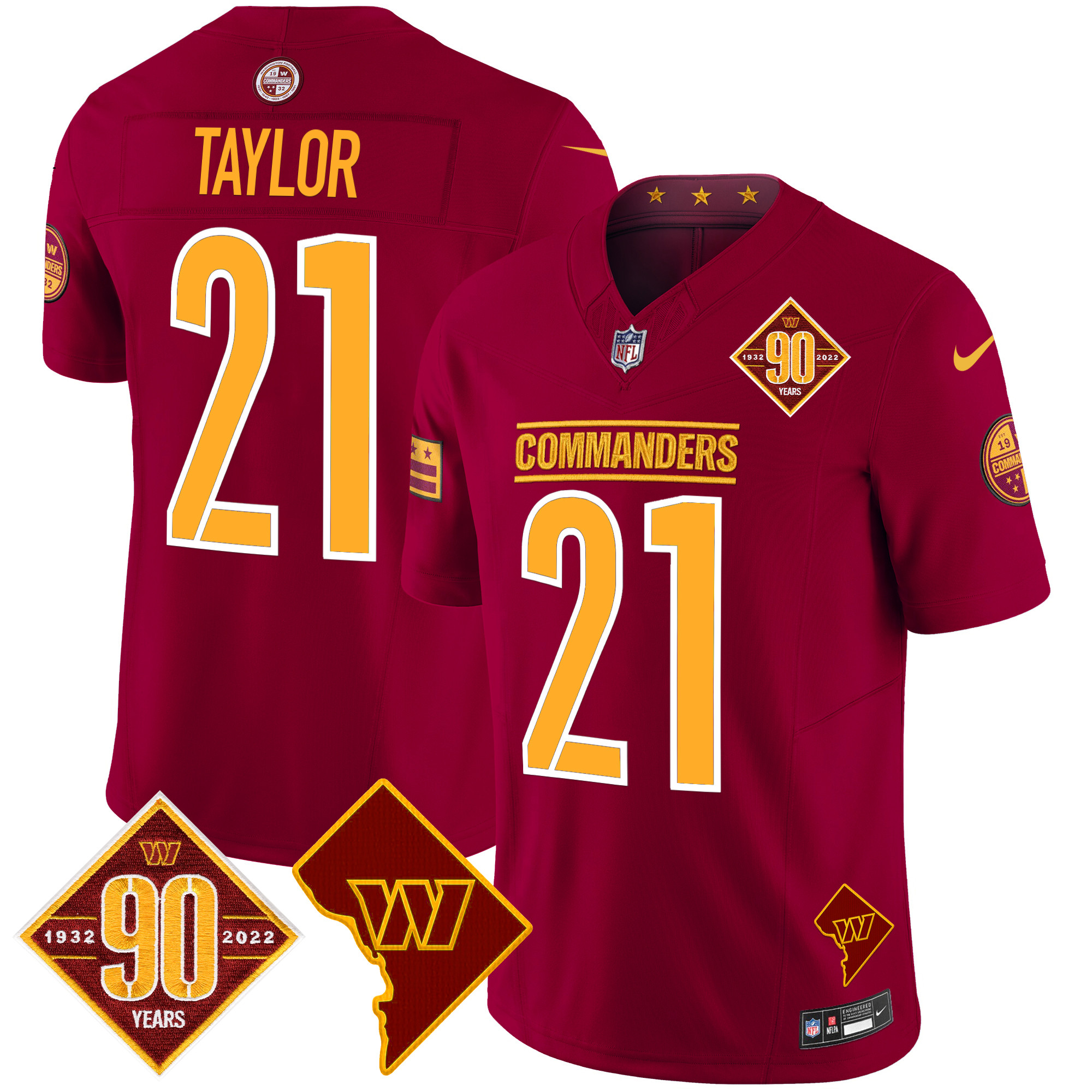 Sean Taylor Men's Washington Commanders 90th Anniversary & Home Patch Vapor Limited Burgundy Jersey - All Stitched