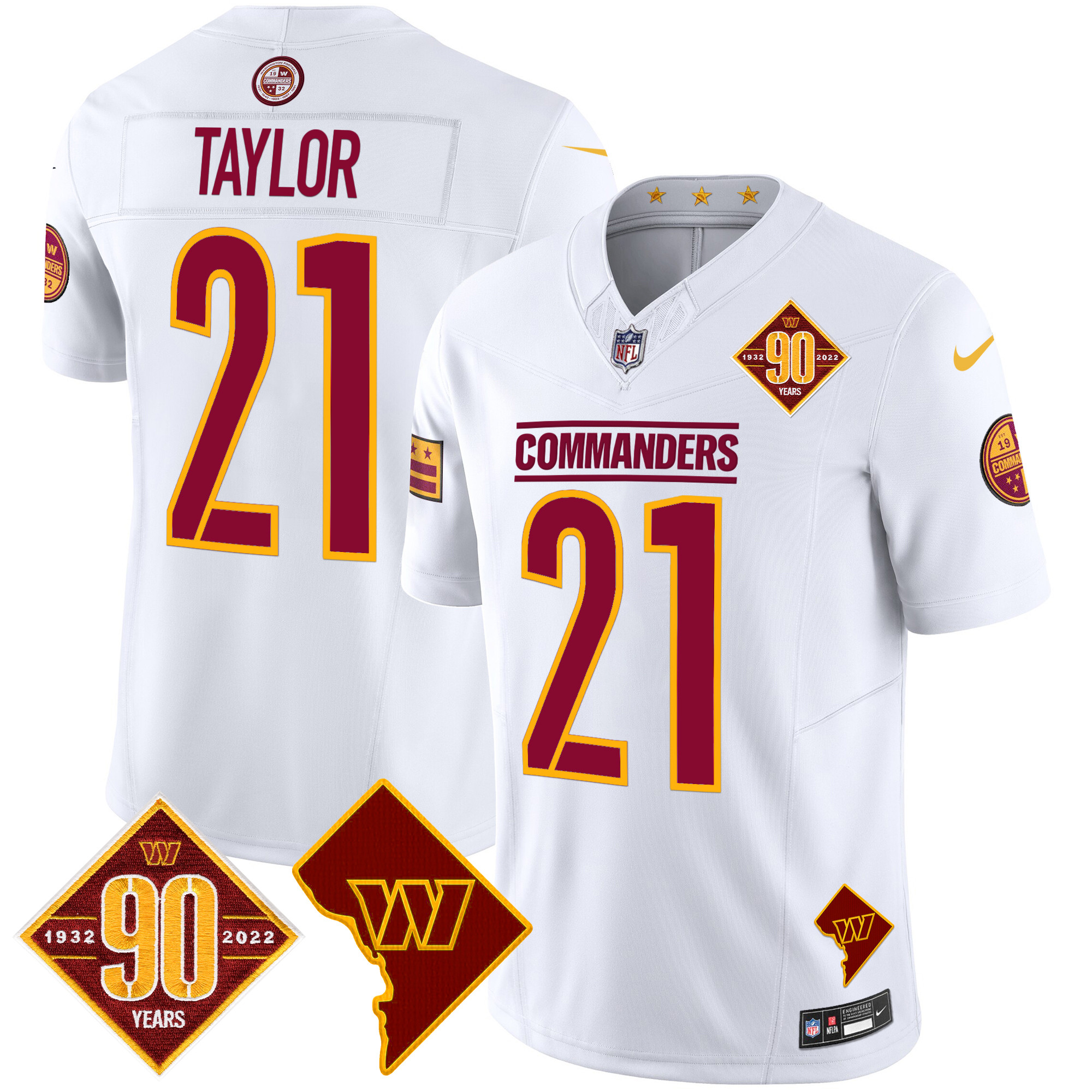 Sean Taylor Men's Washington Commanders 90th Anniversary & Home Patch Vapor Limited White Jersey - All Stitched