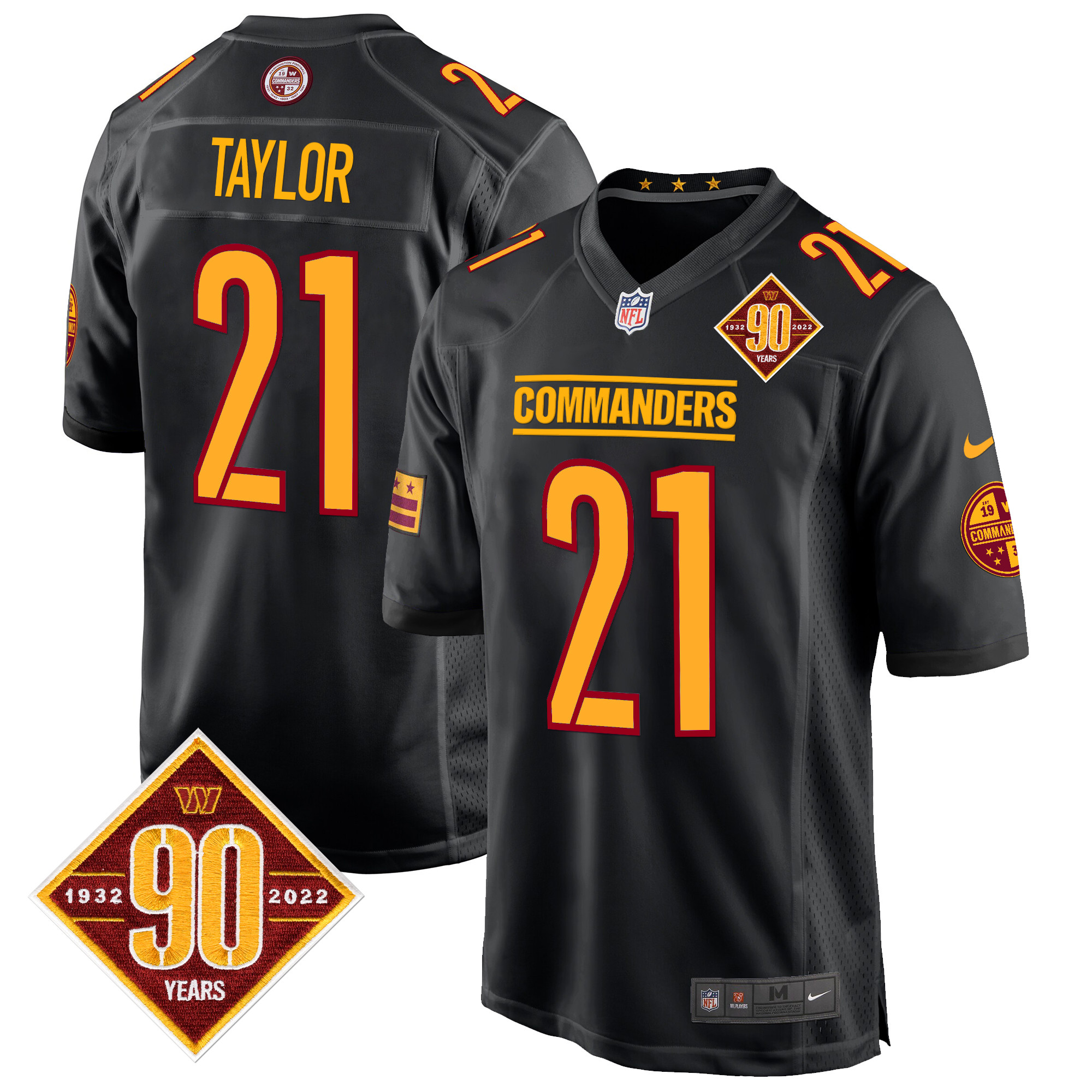Sean Taylor Men's Washington Commanders 90th Anniversary Patch Game Black Jersey - All Stitched