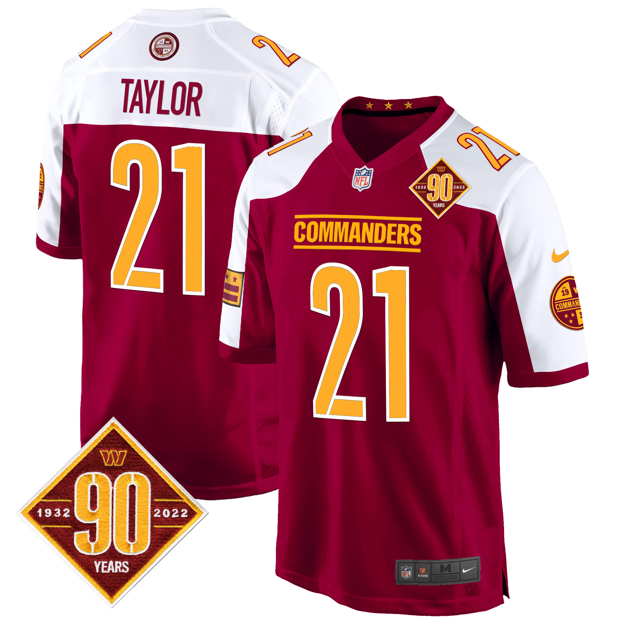 Sean Taylor Men's Washington Commanders 90th Anniversary Patch Game Burgundy Alternate Jersey - All Stitched