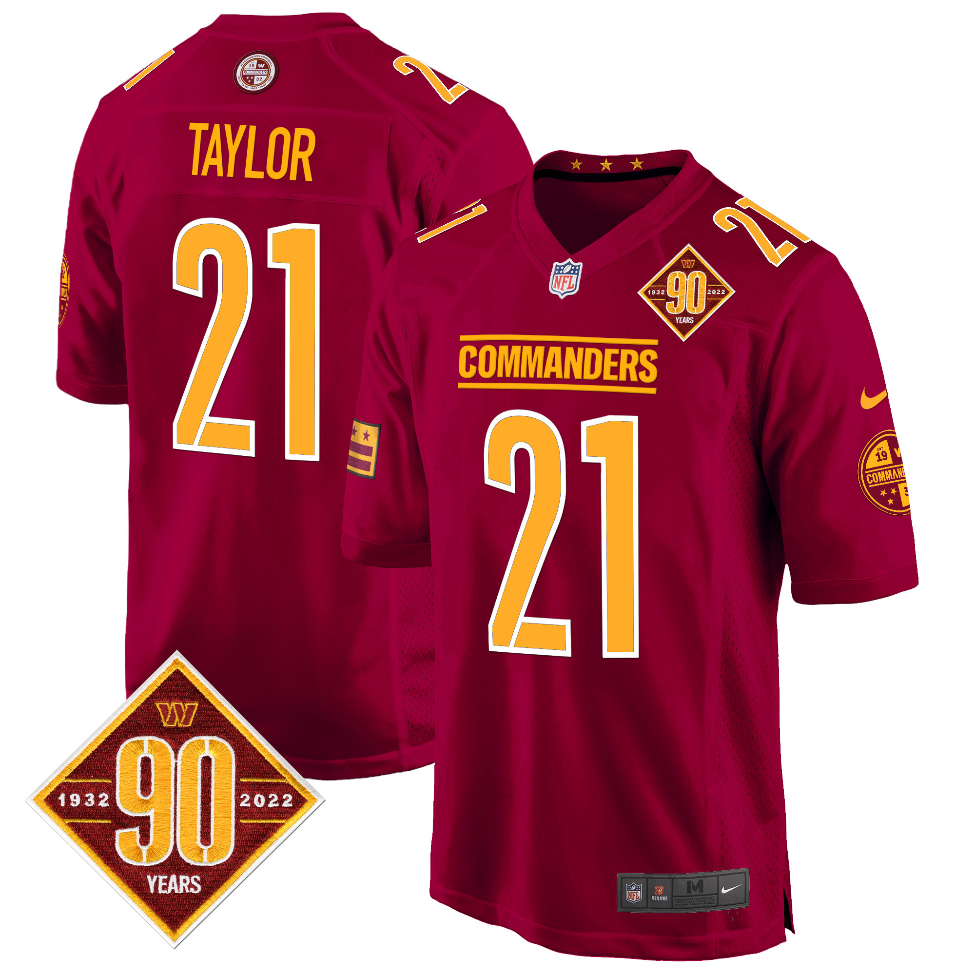 Sean Taylor Men's Washington Commanders 90th Anniversary Patch Game Burgundy Jersey - All Stitched