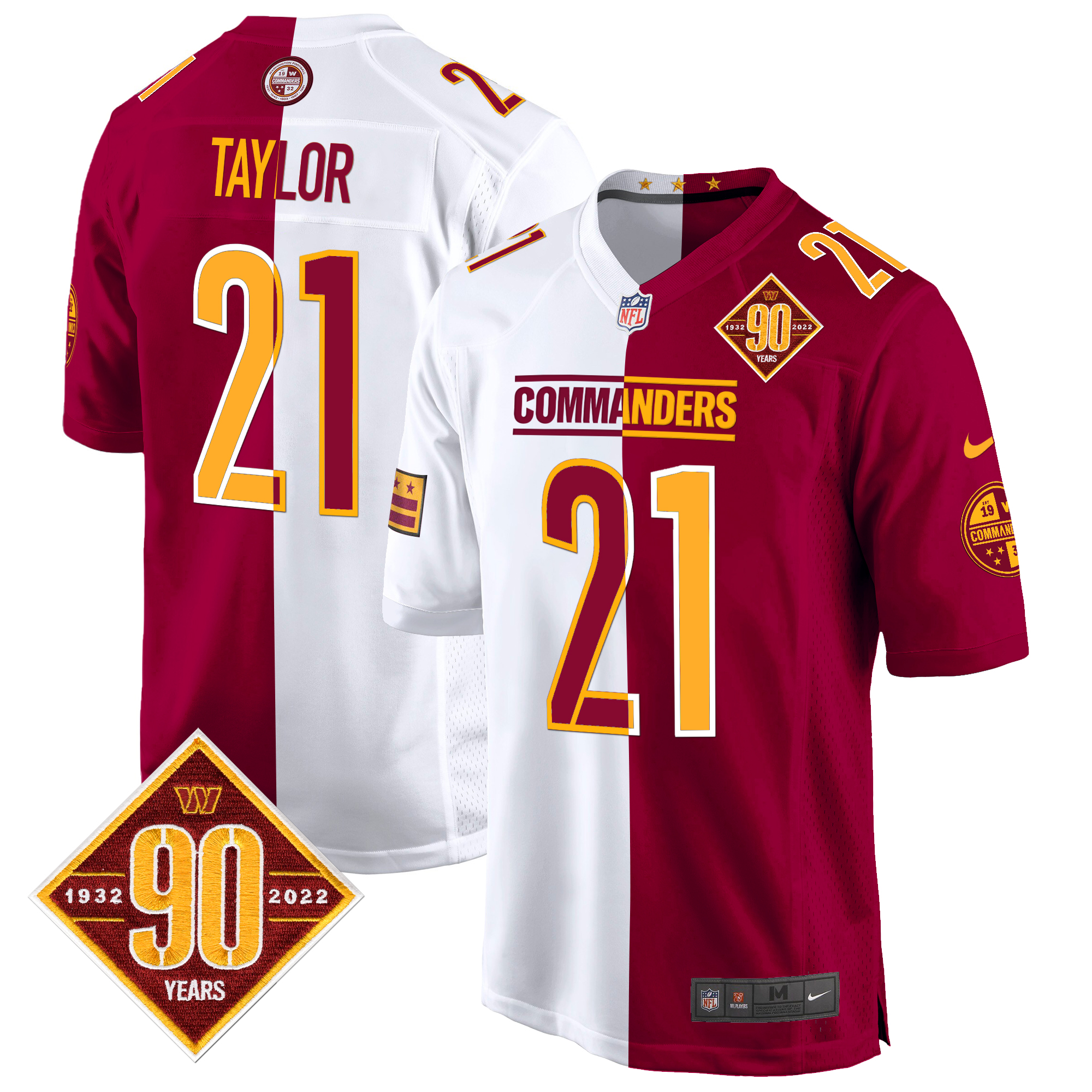 Sean Taylor Men's Washington Commanders 90th Anniversary Patch Game Half Jersey - All Stitched