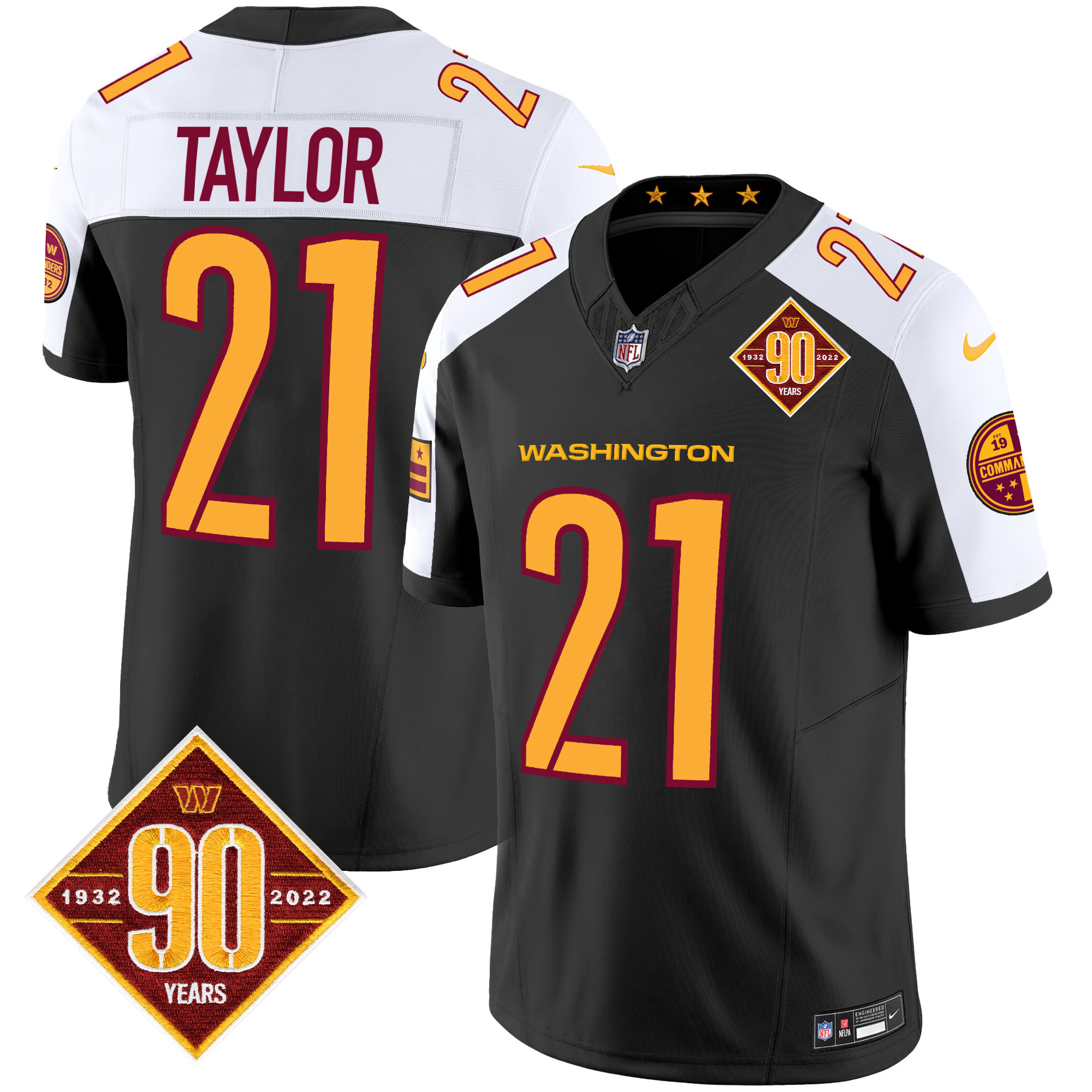 Sean Taylor Men's Washington Commanders 90th Anniversary Patch Vapor Black Alternate Jersey - All Stitched