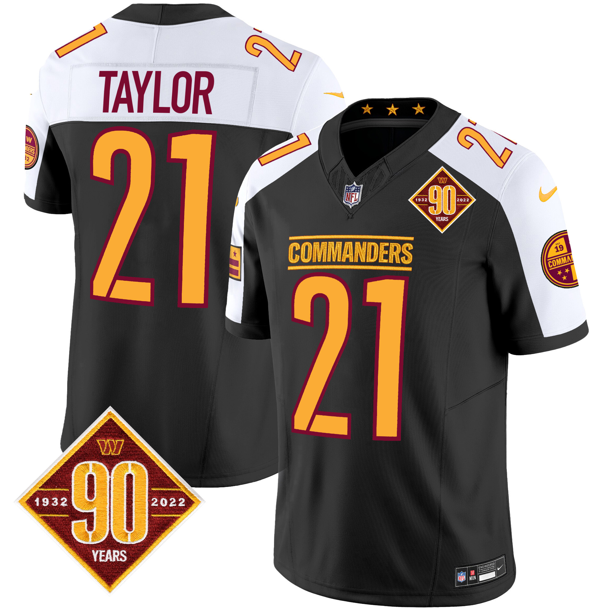 Sean Taylor Men's Washington Commanders 90th Anniversary Patch Vapor Black Alternate Jersey - All Stitched