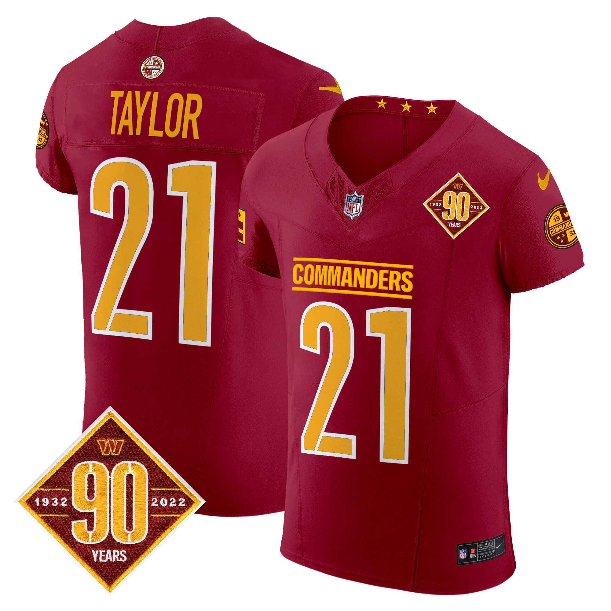 Sean Taylor Men's Washington Commanders 90th Anniversary Patch Vapor Elite Burgundy Jersey - All Stitched
