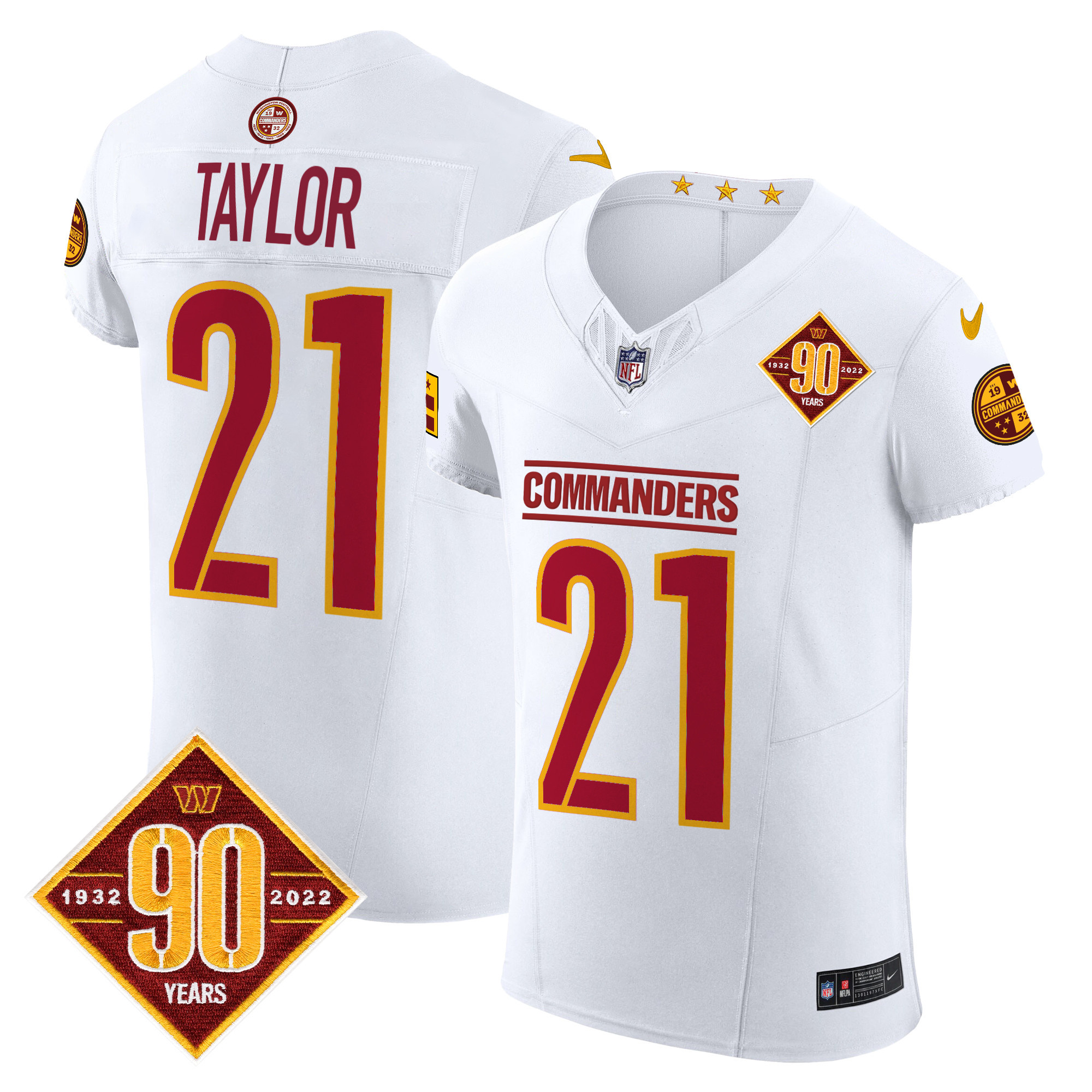 Sean Taylor Men's Washington Commanders 90th Anniversary Patch Vapor Elite White Jersey - All Stitched