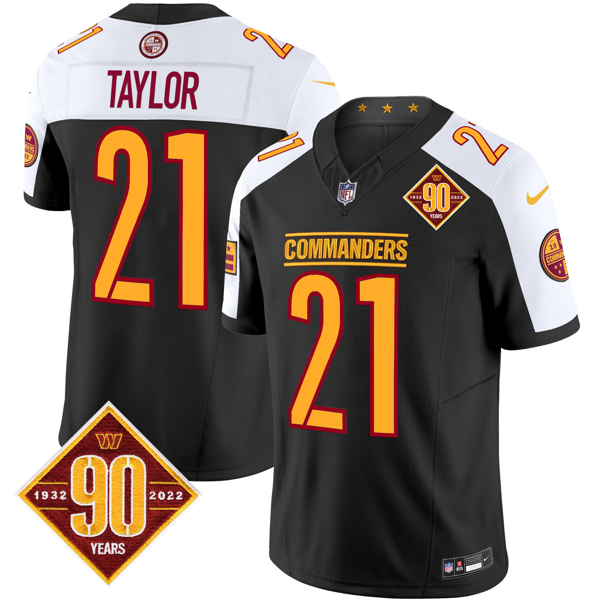 Sean Taylor Men's Washington Commanders 90th Anniversary Patch Vapor Limited Black Alternate Jersey - All Stitched