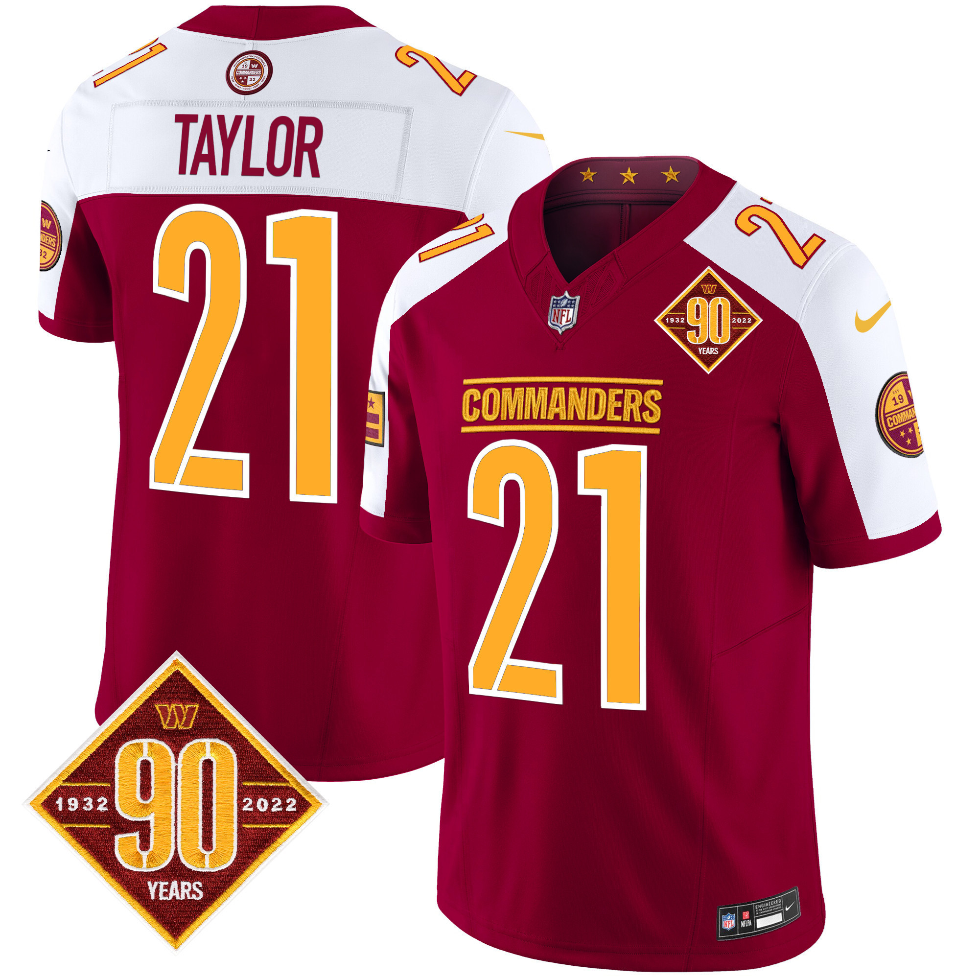 Sean Taylor Men's Washington Commanders 90th Anniversary Patch Vapor Limited Burgundy Alternate Jersey - All Stitched