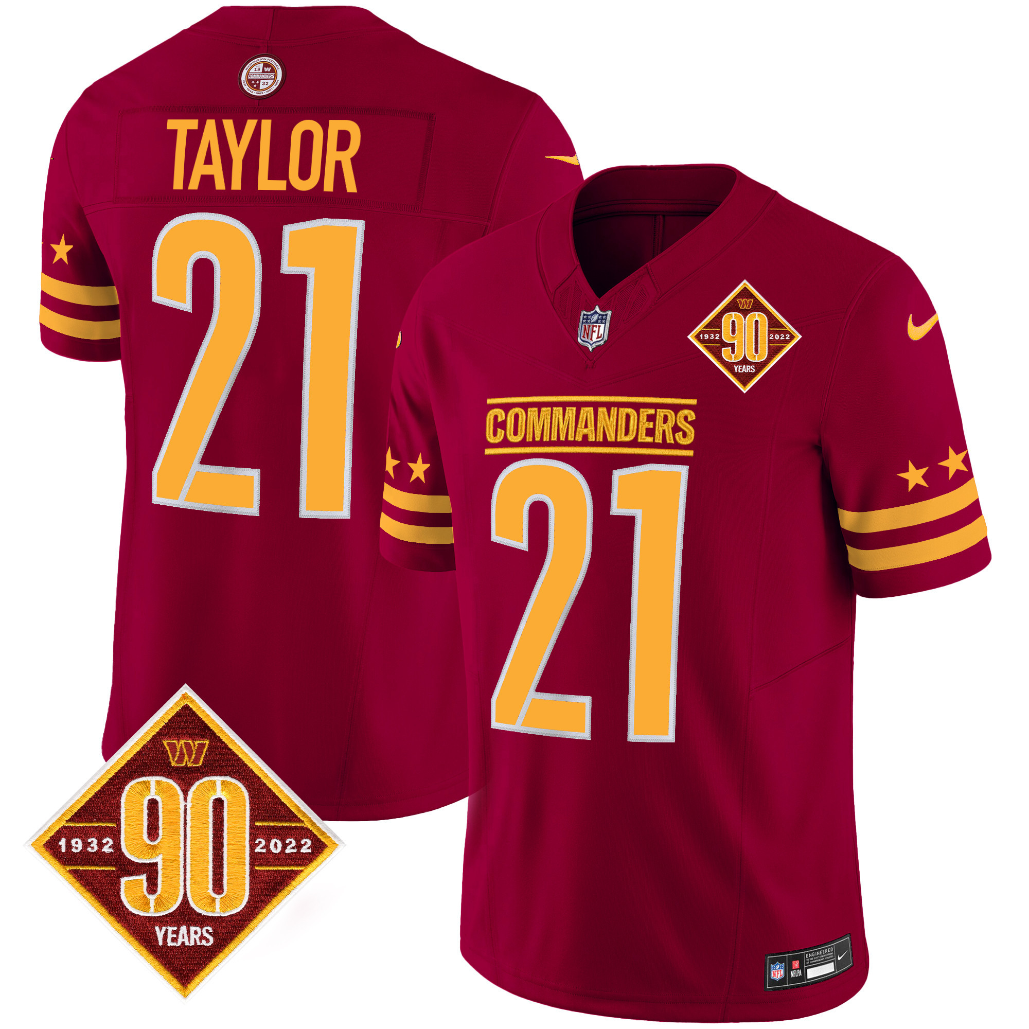 Sean Taylor Men's Washington Commanders 90th Anniversary Patch Vapor Limited Burgundy Jersey - All Stitched
