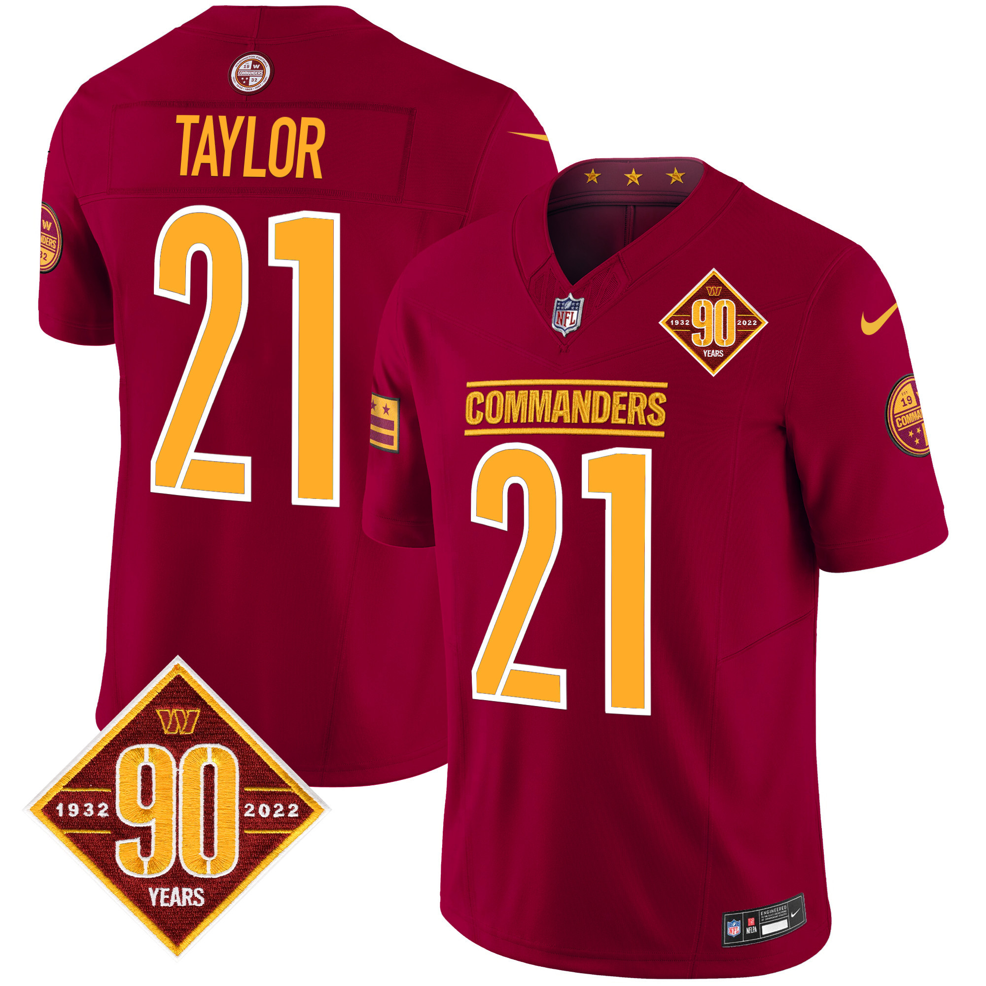 Sean Taylor Men's Washington Commanders 90th Anniversary Patch Vapor Limited Burgundy Jersey - All Stitched