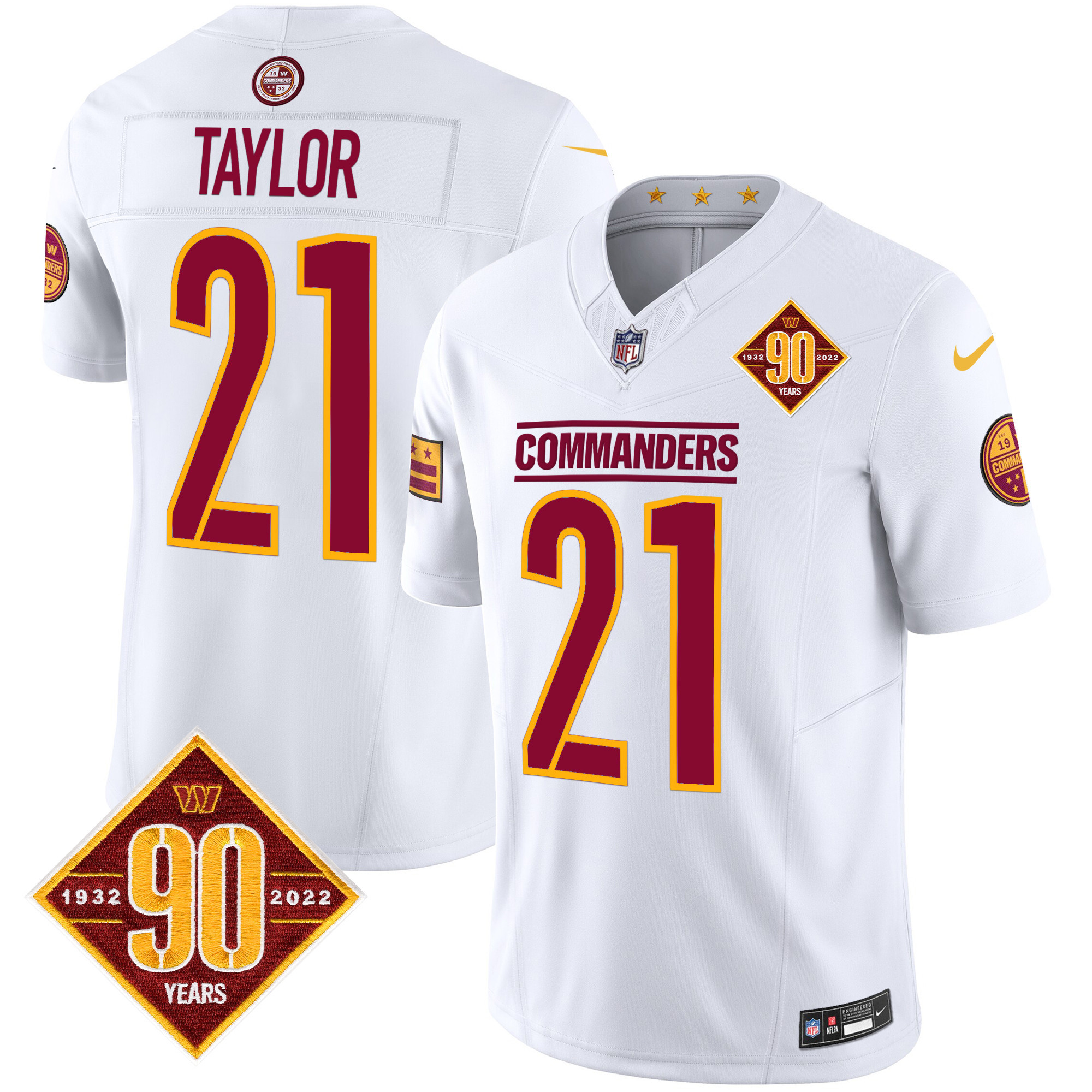 Sean Taylor Men's Washington Commanders 90th Anniversary Patch Vapor Limited White Jersey - All Stitched