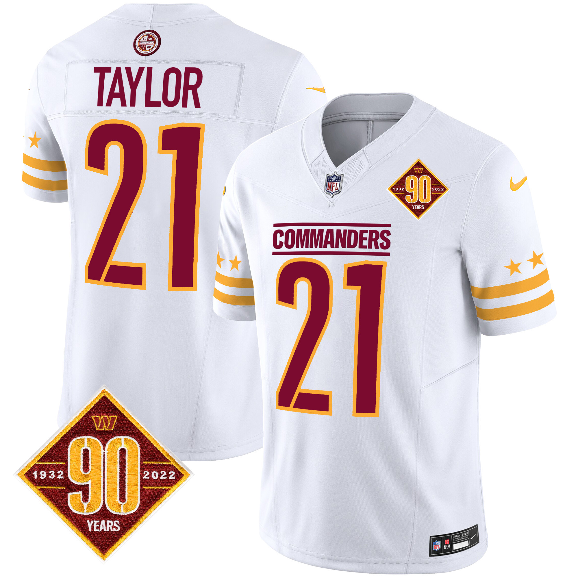 Sean Taylor Men's Washington Commanders 90th Anniversary Patch Vapor Limited White Jersey - All Stitched