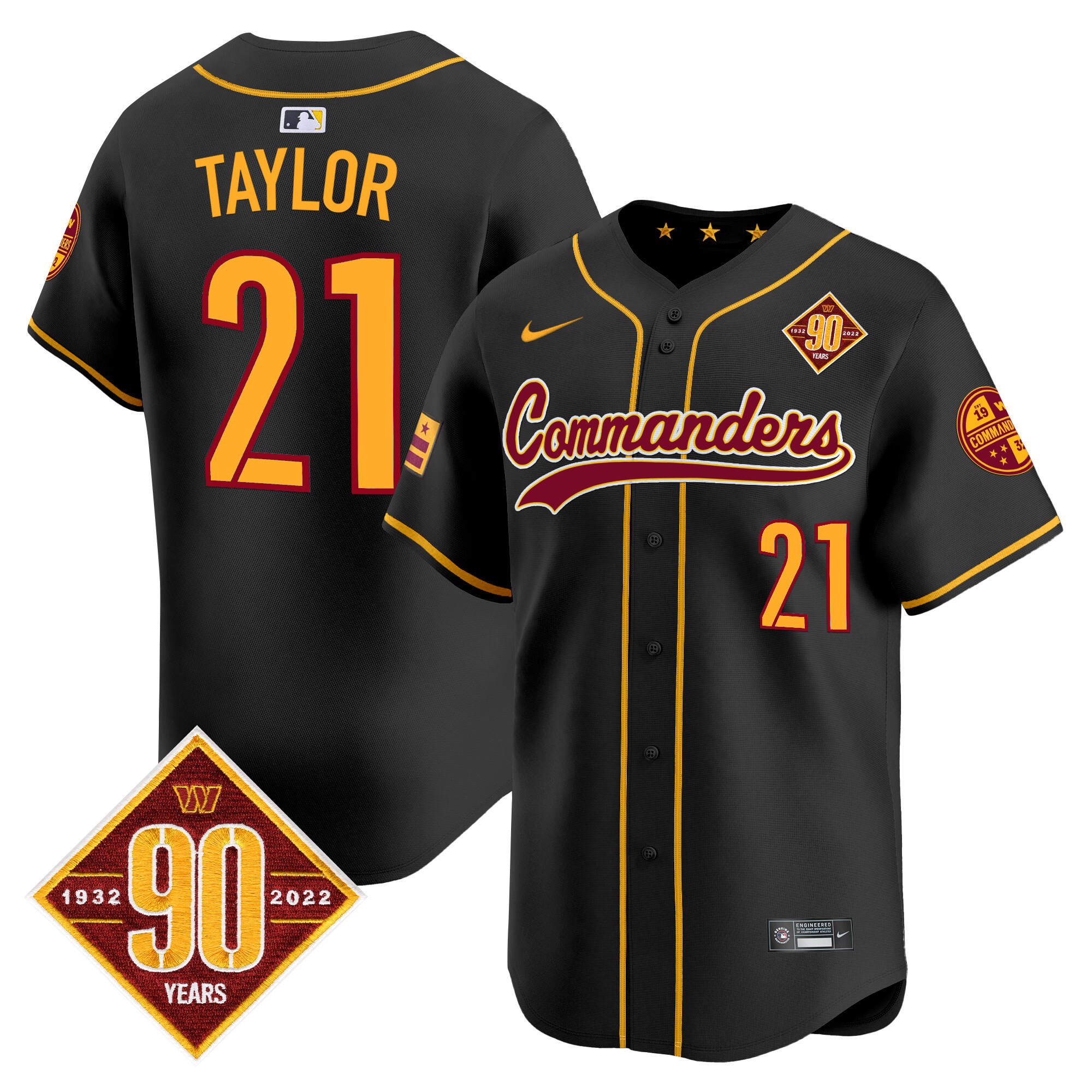 Sean Taylor Men's Washington Commanders 90th Anniversary Patch Vapor Premier Limited Black Jersey - All Stitched