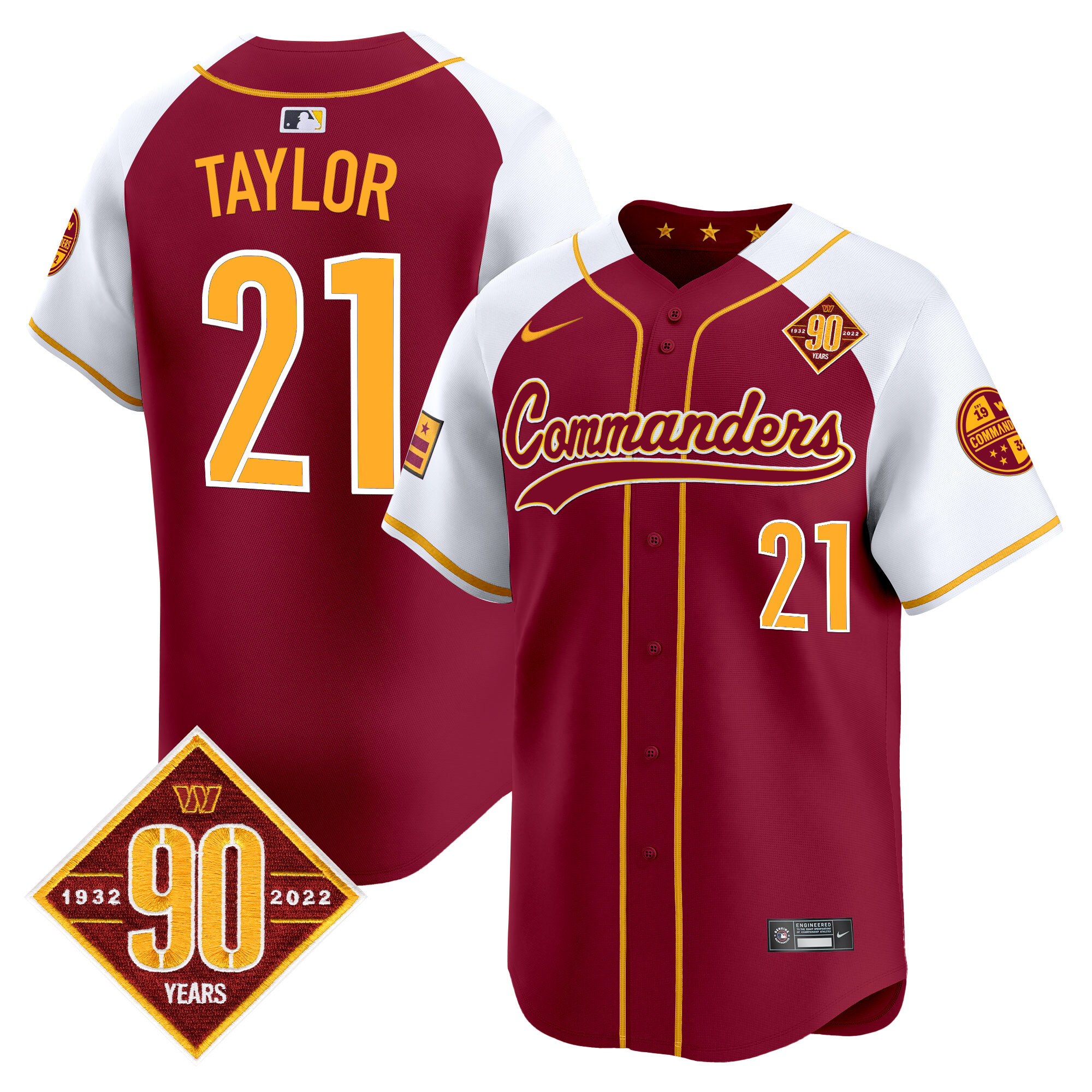 Sean Taylor Men's Washington Commanders 90th Anniversary Patch Vapor Premier Limited Burgundy Alternate Jersey - All Stitched