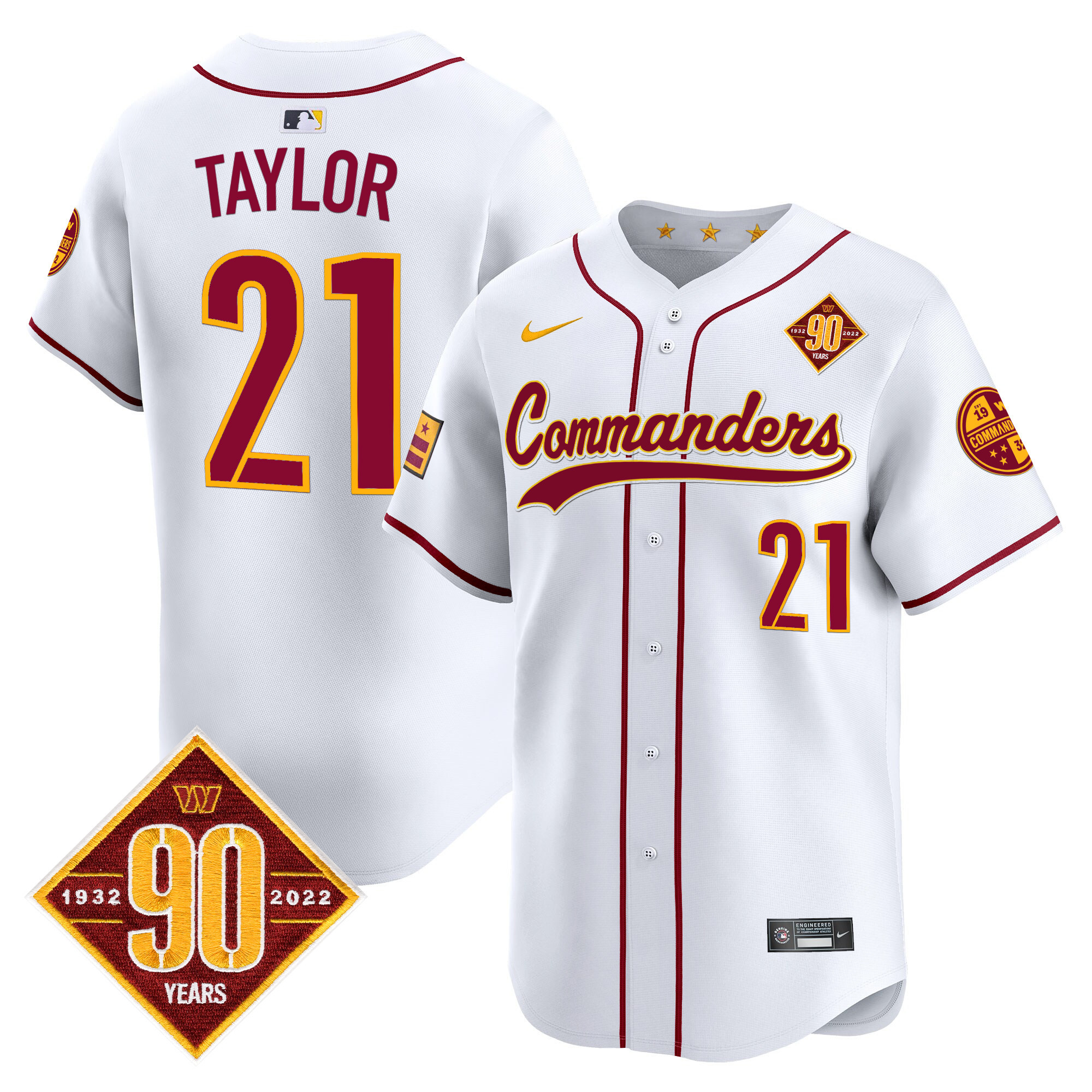 Sean Taylor Men's Washington Commanders 90th Anniversary Patch Vapor Premier Limited White Jersey - All Stitched