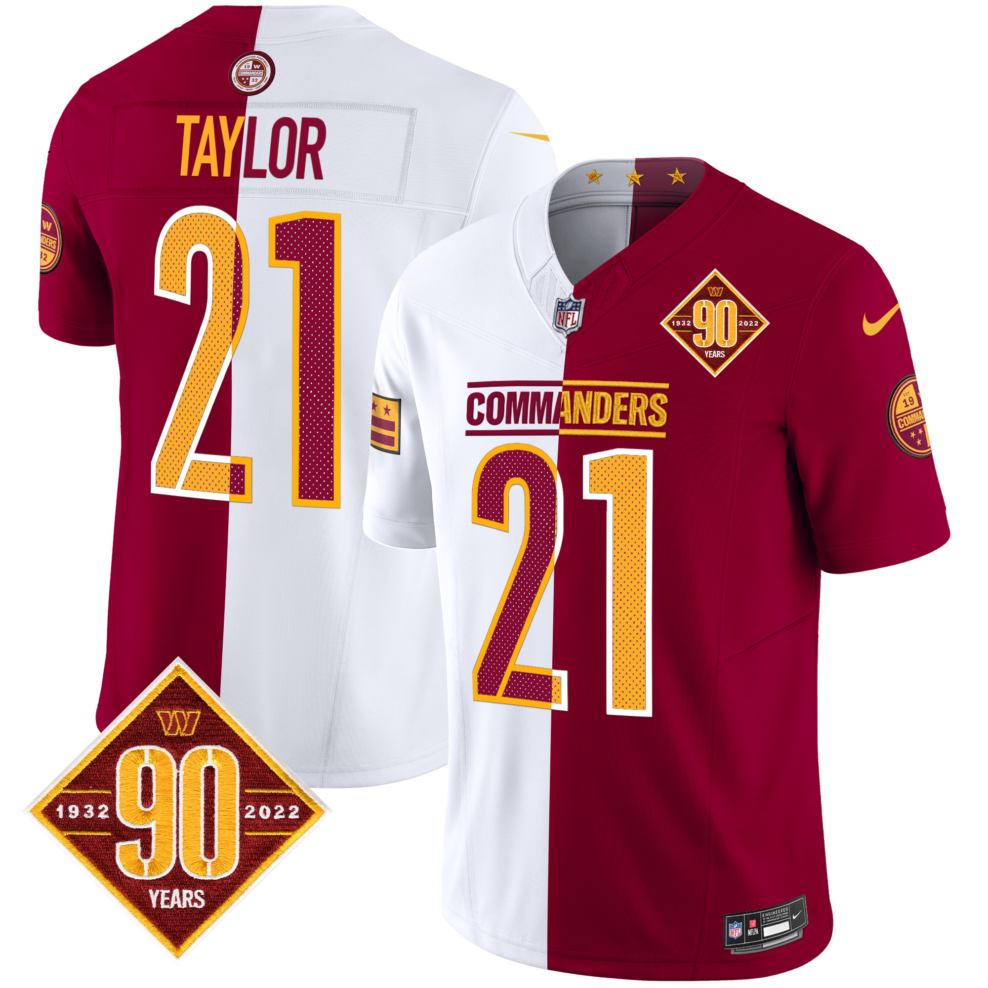 Sean Taylor Men's Washington Commanders 90th Anniversary Vapor Limited Half Jersey - All Stitched