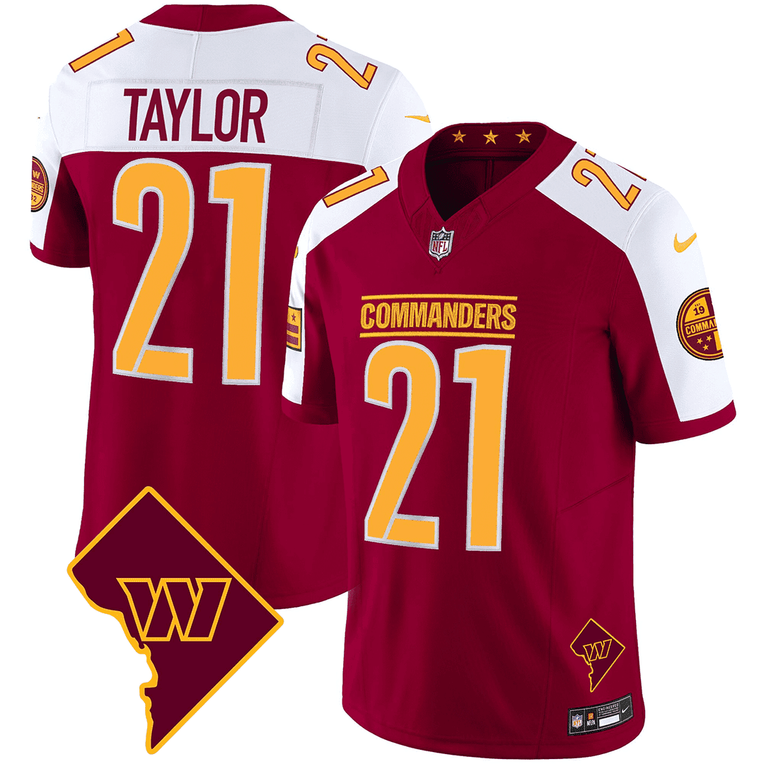 Sean Taylor Men's Washington Commanders Washington DC Map Patch Burgundy Alternate Jersey - All Stitched
