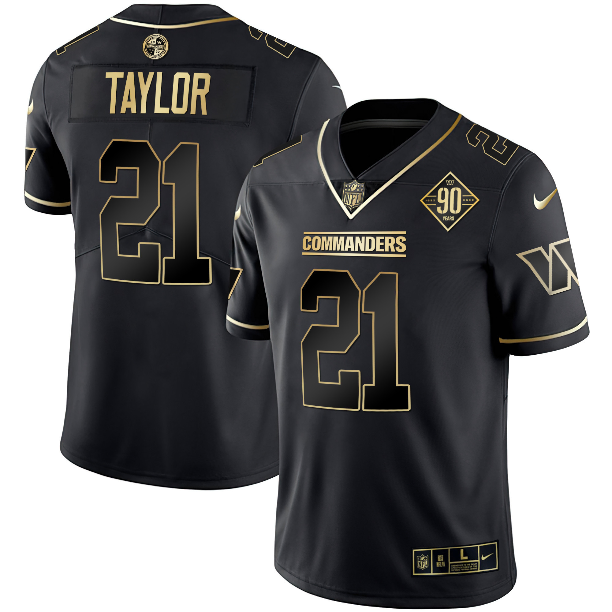 Sean Taylor Men's Washington Commanders White Gold & Black Gold Vapor Limited Black Gold Jersey - All Stitched