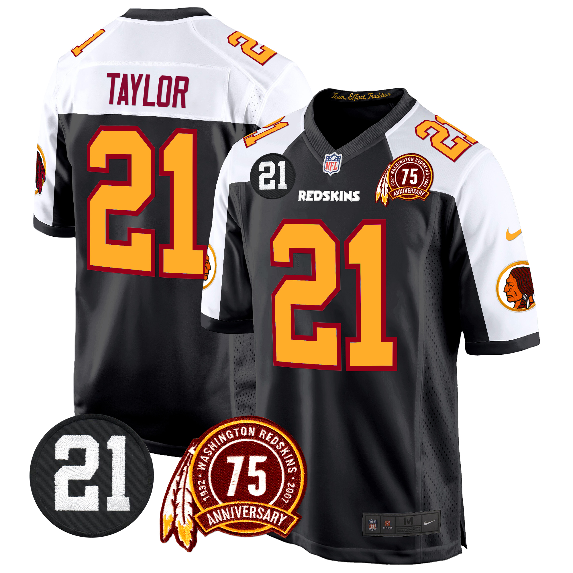 Sean Taylor Men's Washington Redskins 75th & Sean Taylor Patch Game Black Alternate Jersey - All Stitched