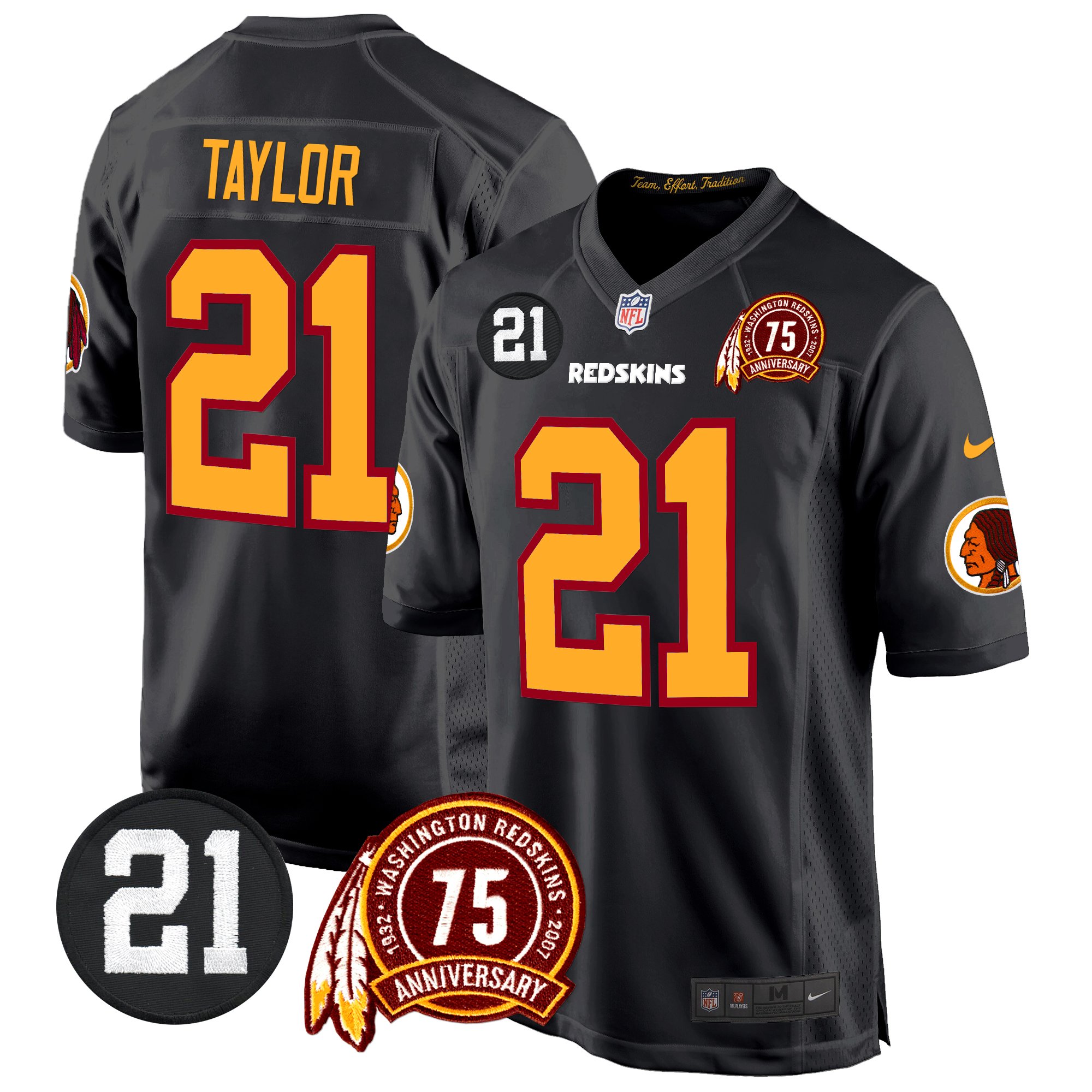 Sean Taylor Men's Washington Redskins 75th & Sean Taylor Patch Game Black Jersey - All Stitched