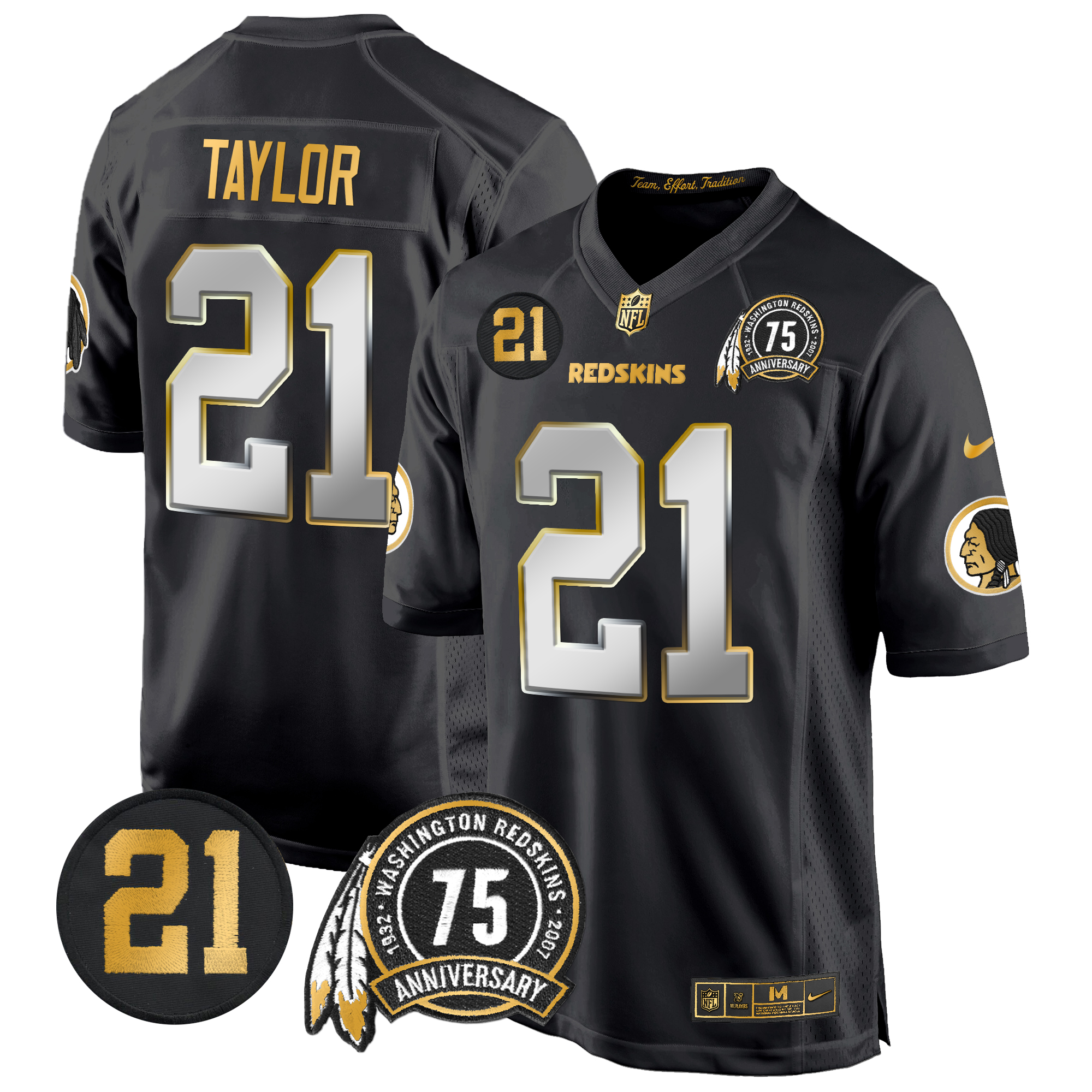 Sean Taylor Men's Washington Redskins 75th & Sean Taylor Patch Gold Game Black Limited Jersey - All Stitched