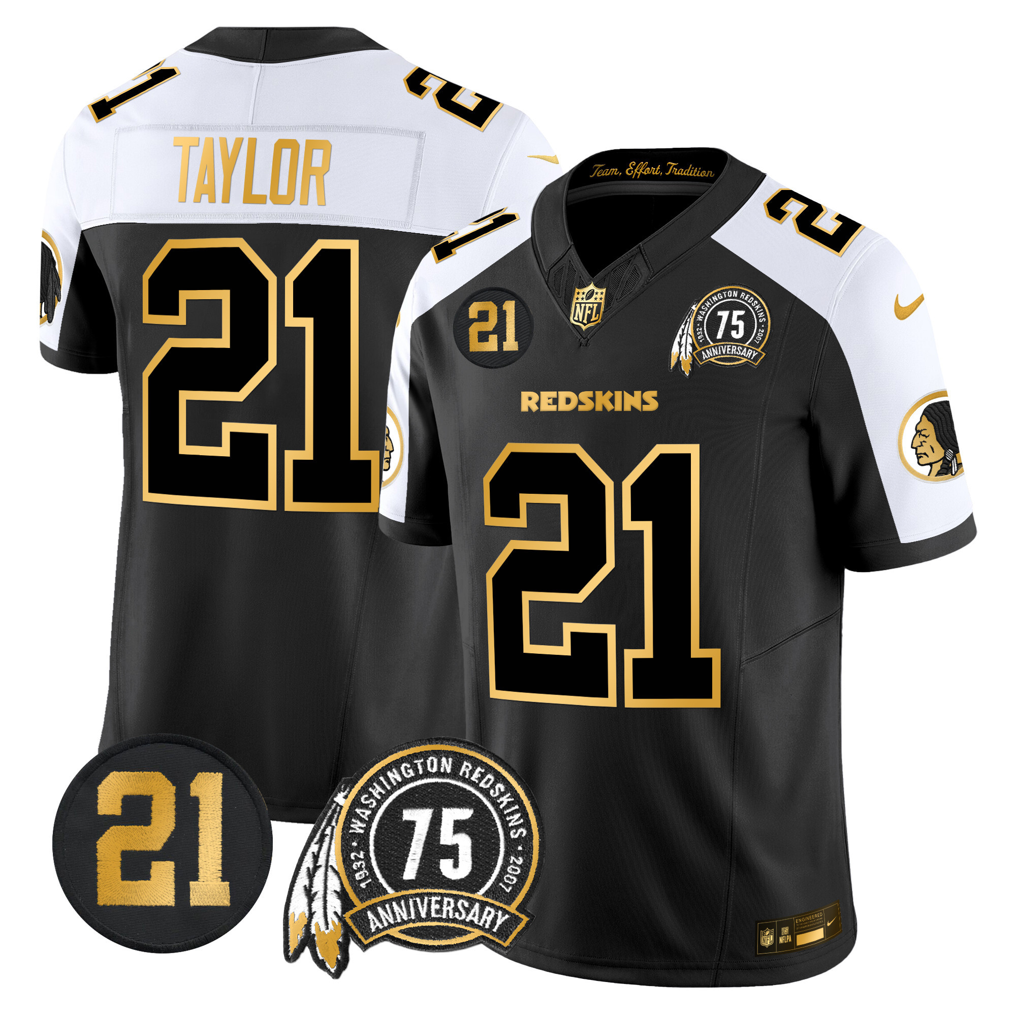 Sean Taylor Men's Washington Redskins 75th & Sean Taylor Patch Gold Vapor Limited Alternate Jersey - All Stitched