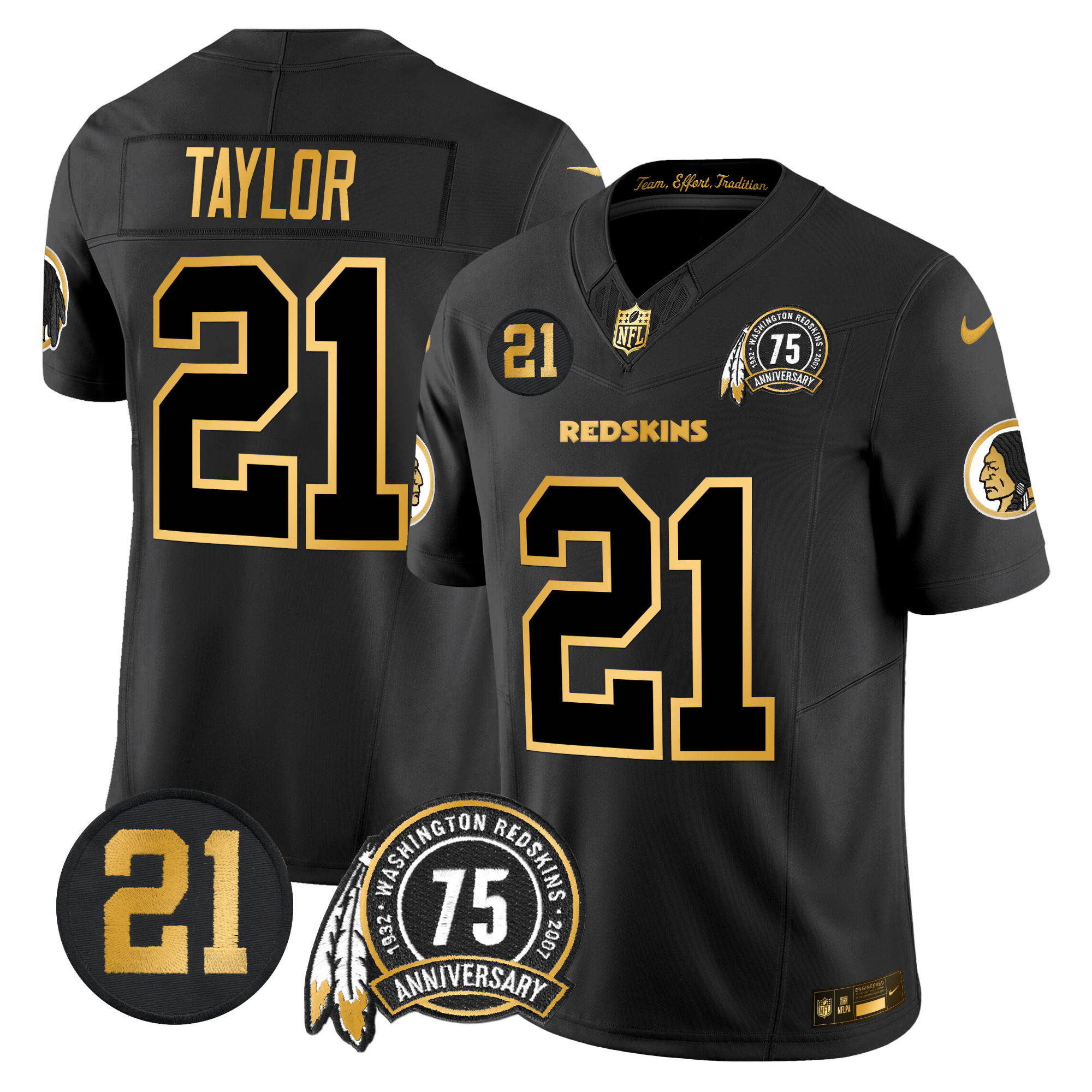 Sean Taylor Men's Washington Redskins 75th & Sean Taylor Patch Gold Vapor Limited Black Gold Jersey - All Stitched
