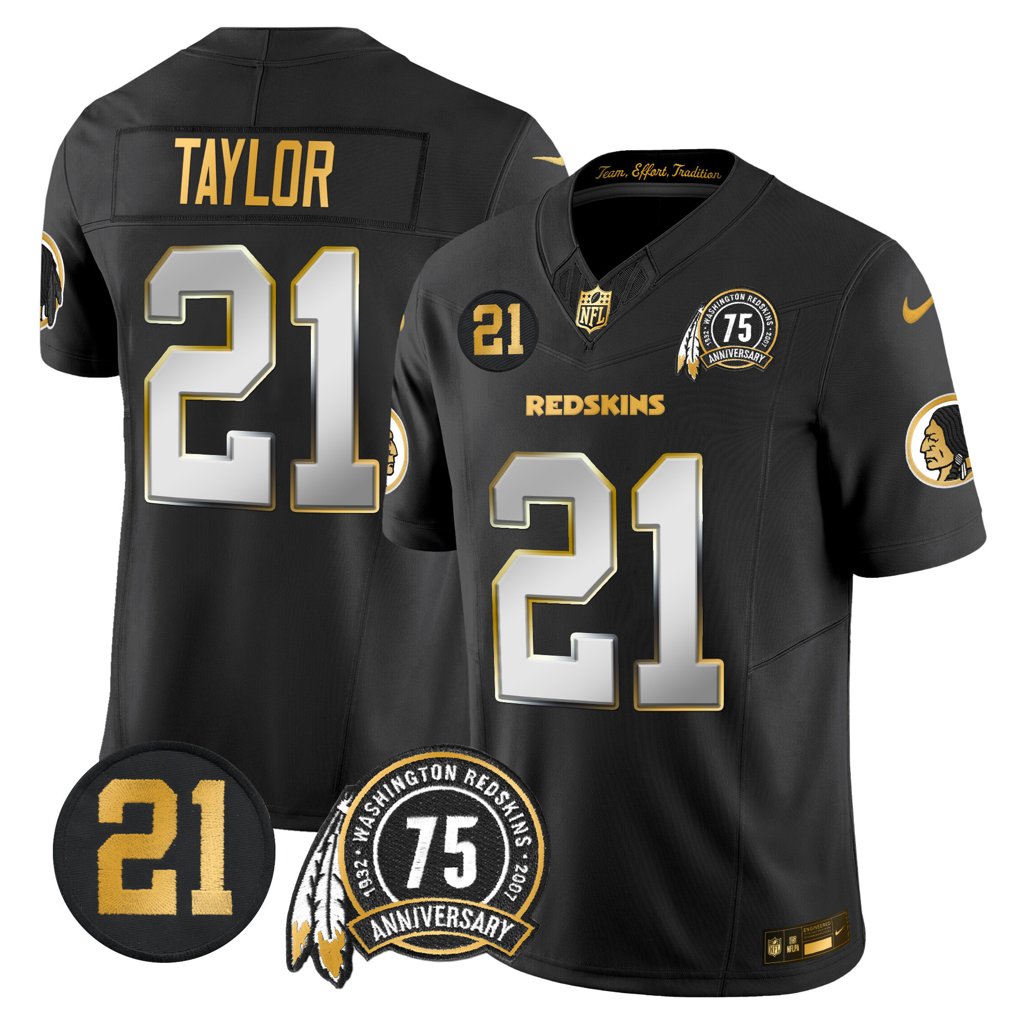 Sean Taylor Men's Washington Redskins 75th & Sean Taylor Patch Gold Vapor Limited Black Limited Jersey - All Stitched