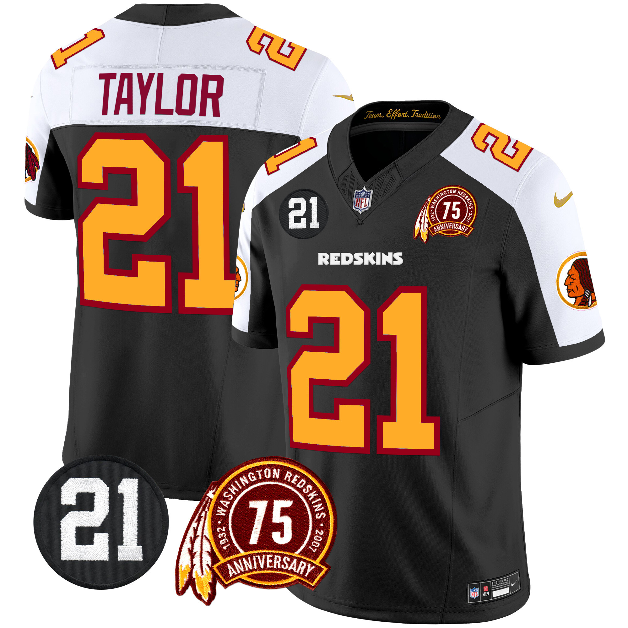 Sean Taylor Men's Washington Redskins 75th & Sean Taylor Patch Vapor Limited Black Alternate Jersey - All Stitched