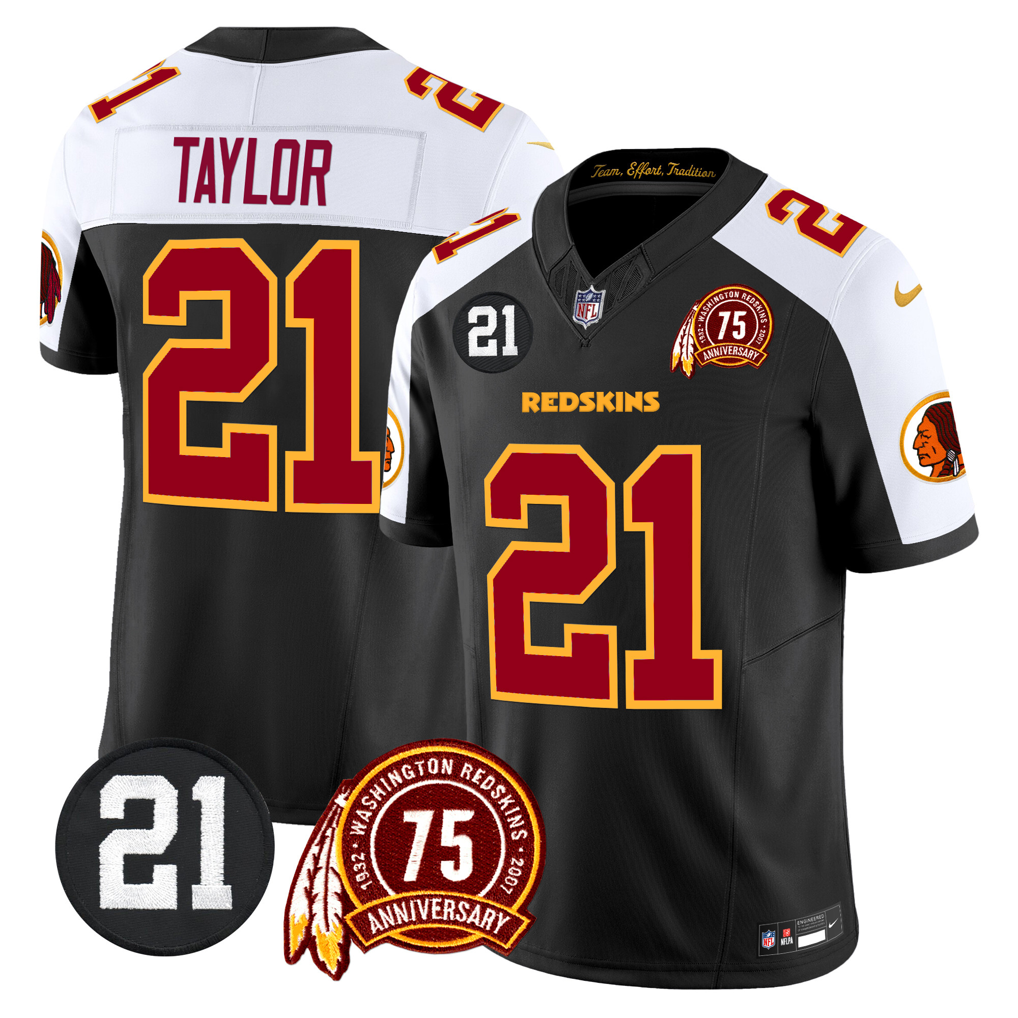Sean Taylor Men's Washington Redskins 75th & Sean Taylor Patch Vapor Limited Black Alternate Jersey - All Stitched