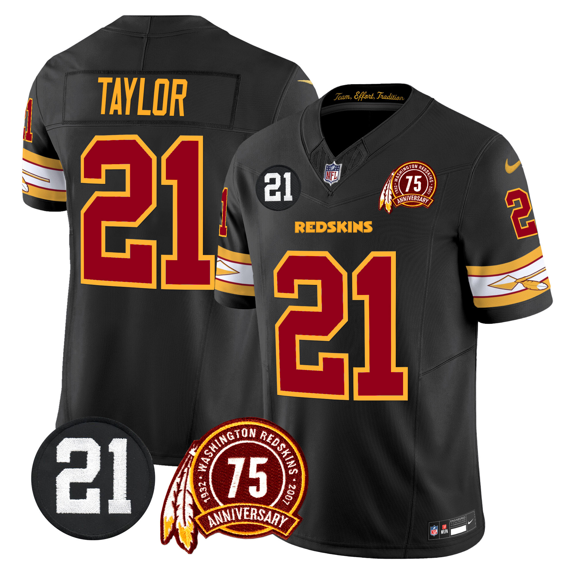 Sean Taylor Men's Washington Redskins 75th & Sean Taylor Patch Vapor Limited Black Jersey - All Stitched