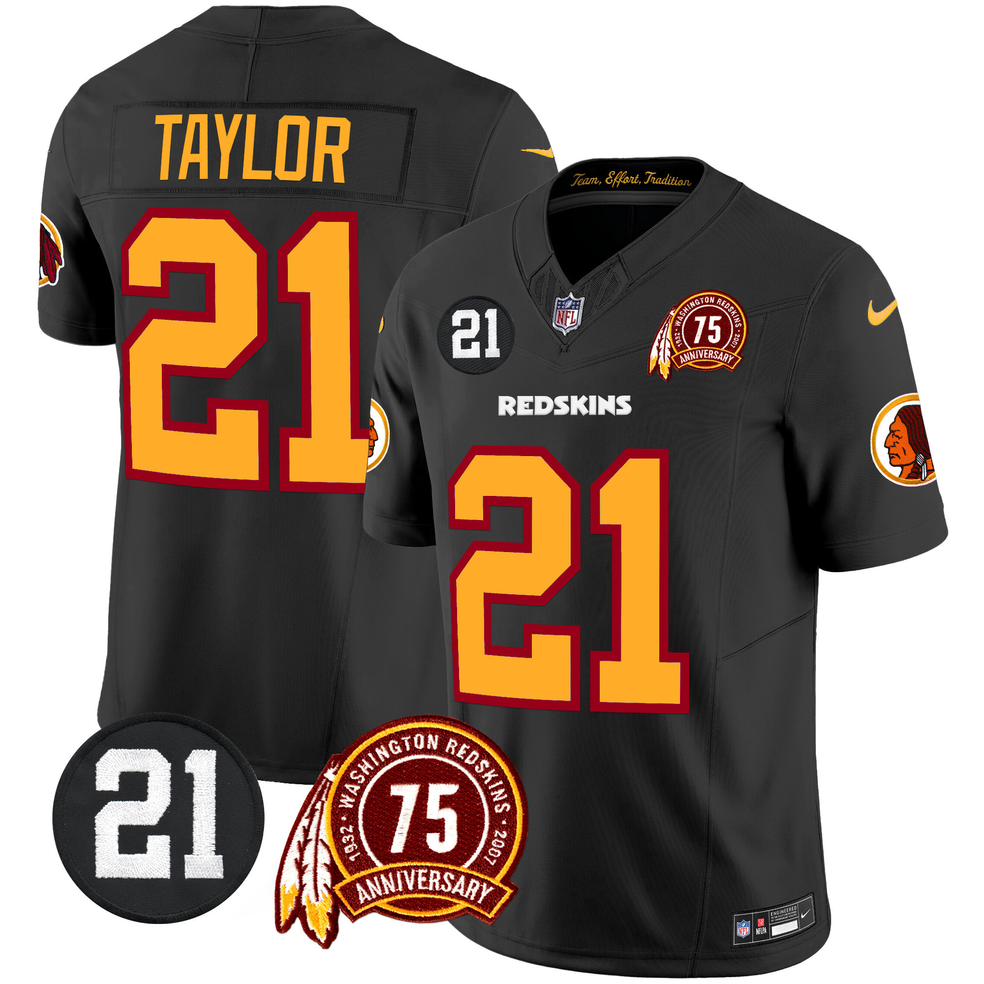 Sean Taylor Men's Washington Redskins 75th & Sean Taylor Patch Vapor Limited Black Jersey - All Stitched