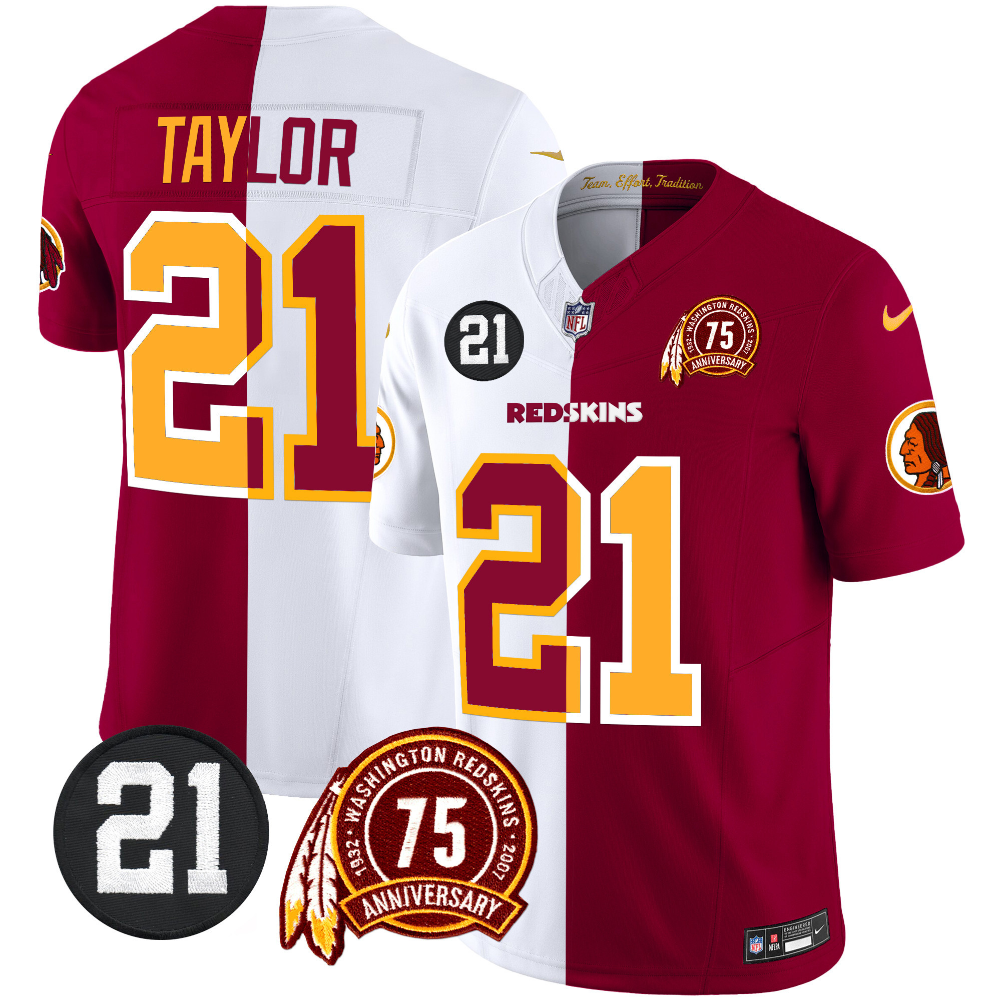 Sean Taylor Men's Washington Redskins 75th & Sean Taylor Patch Vapor Limited Half Jersey - All Stitched