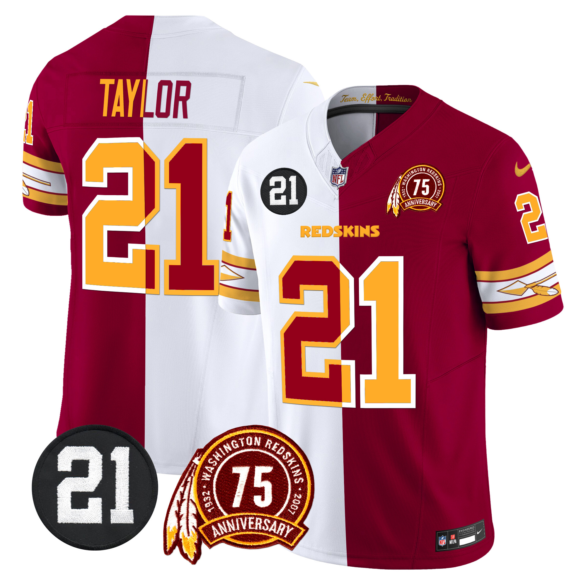 Sean Taylor Men's Washington Redskins 75th & Sean Taylor Patch Vapor Limited Half Jersey - All Stitched