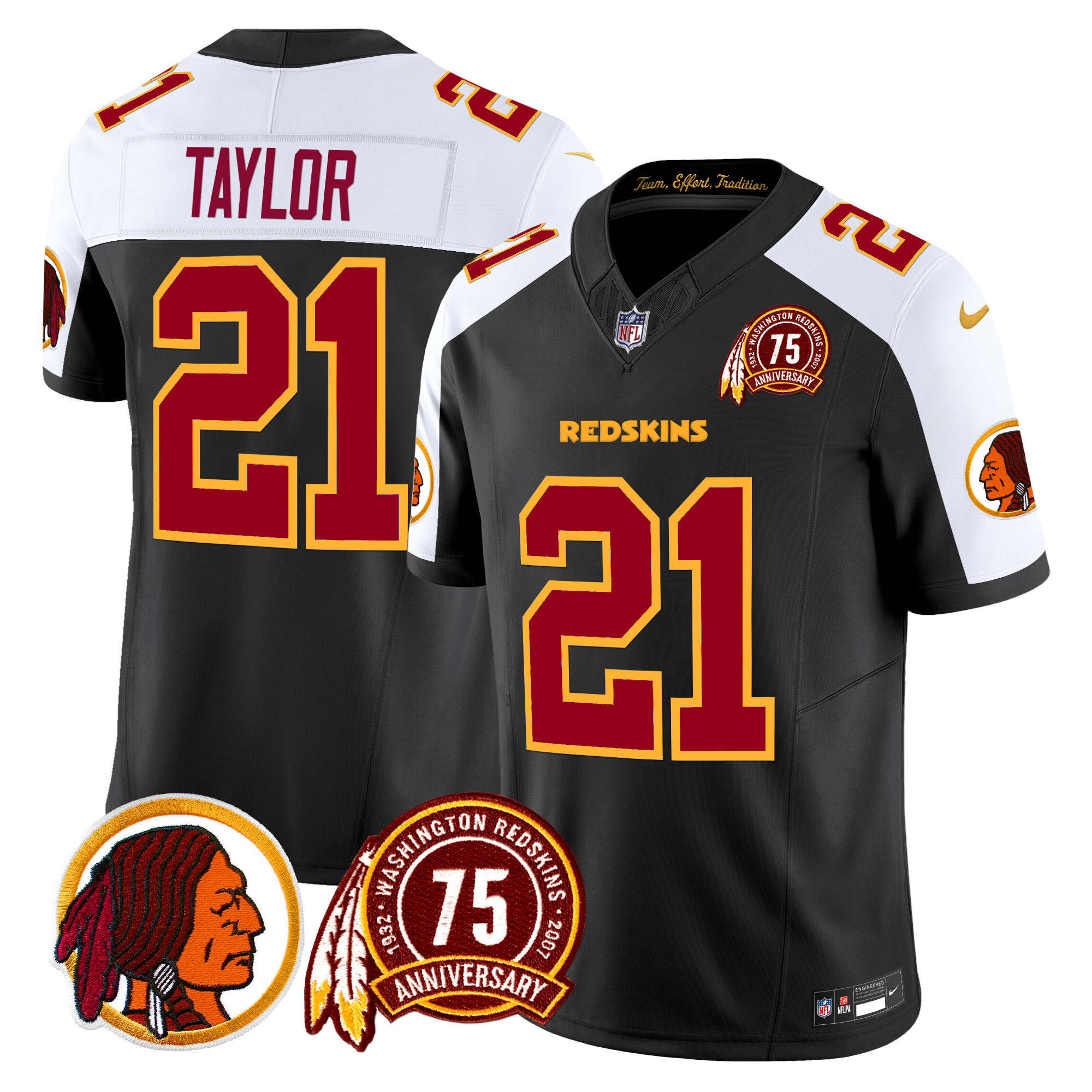 Sean Taylor Men's Washington Redskins 75th Patch Vapor Limited Black Alternate Jersey - All Stitched