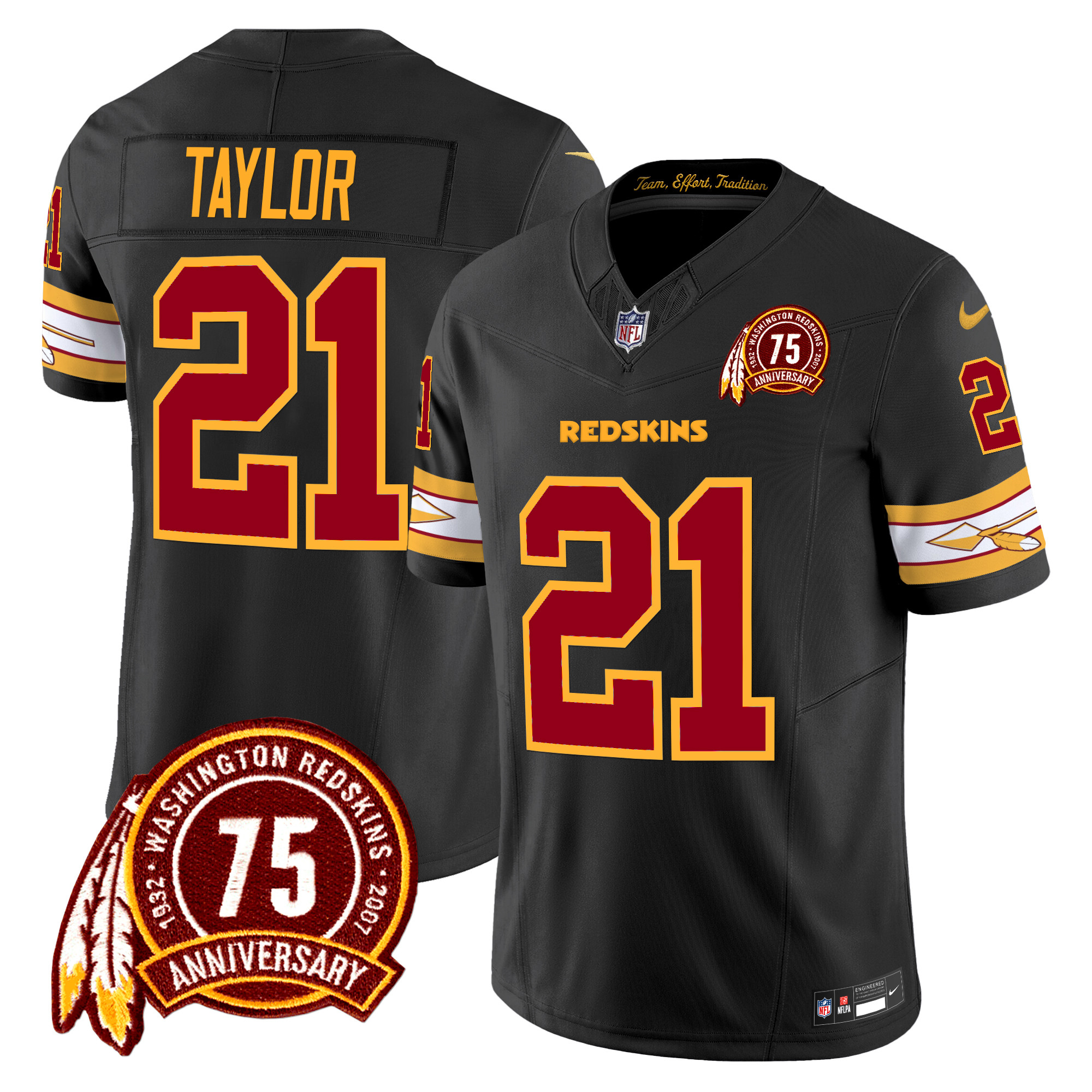 Sean Taylor Men's Washington Redskins 75th Patch Vapor Limited Black Jersey - All Stitched