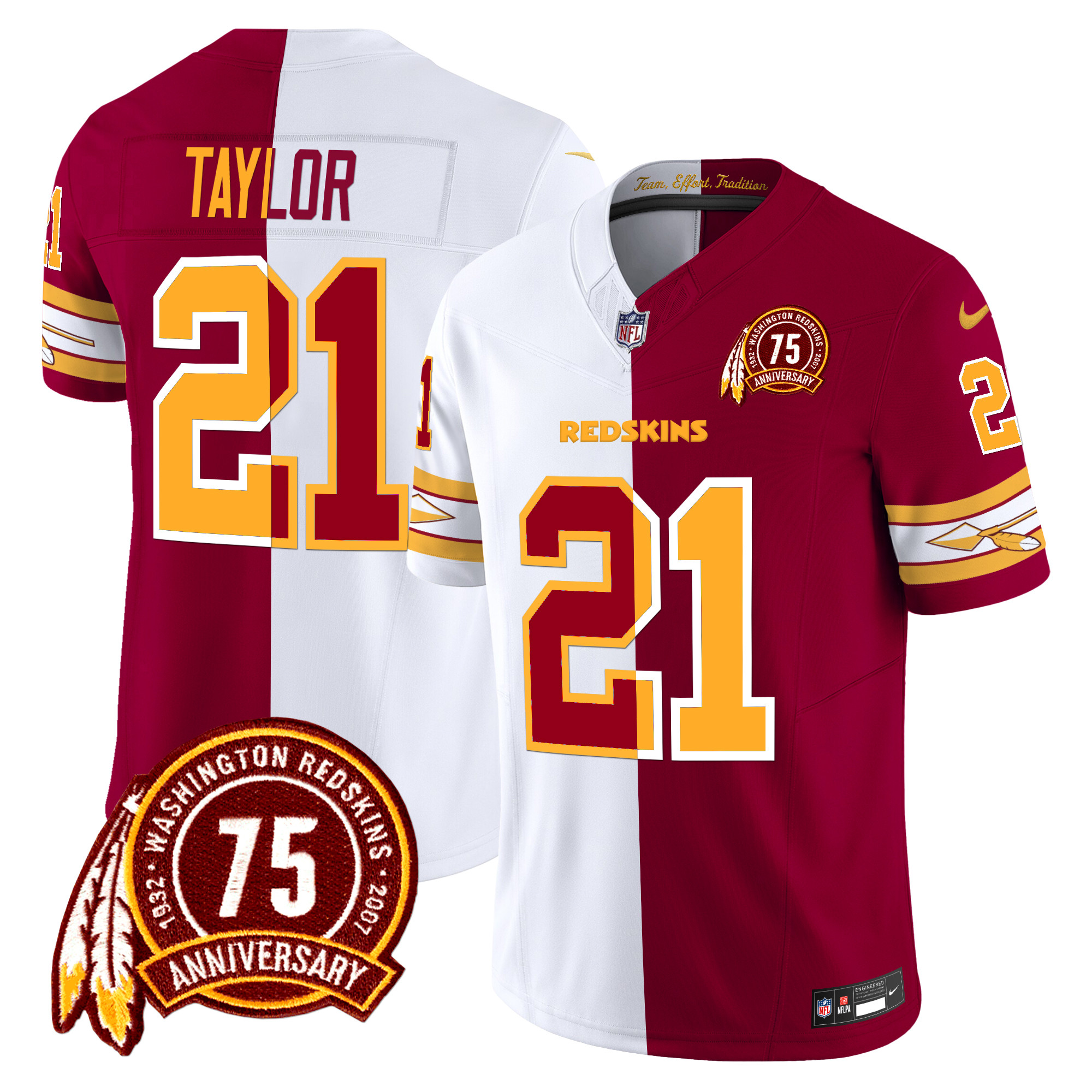 Sean Taylor Men's Washington Redskins 75th Patch Vapor Limited Half Jersey - All Stitched