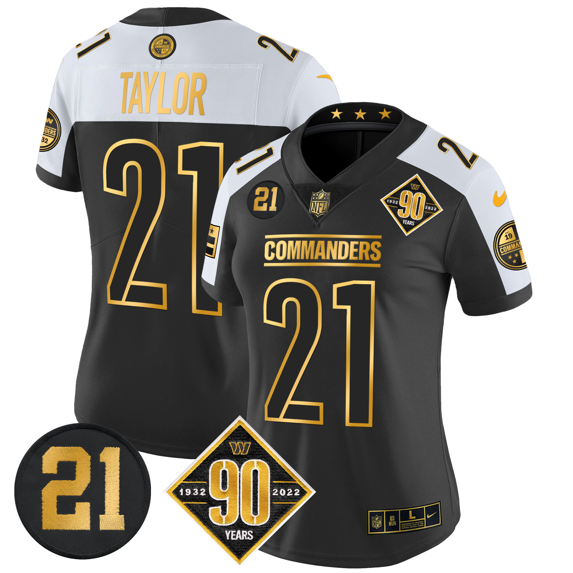 Sean Taylor Women's Washington Commanders 90th & Sean Taylor Patch Gold Vapor Limited Alternate Jersey - All Stitched